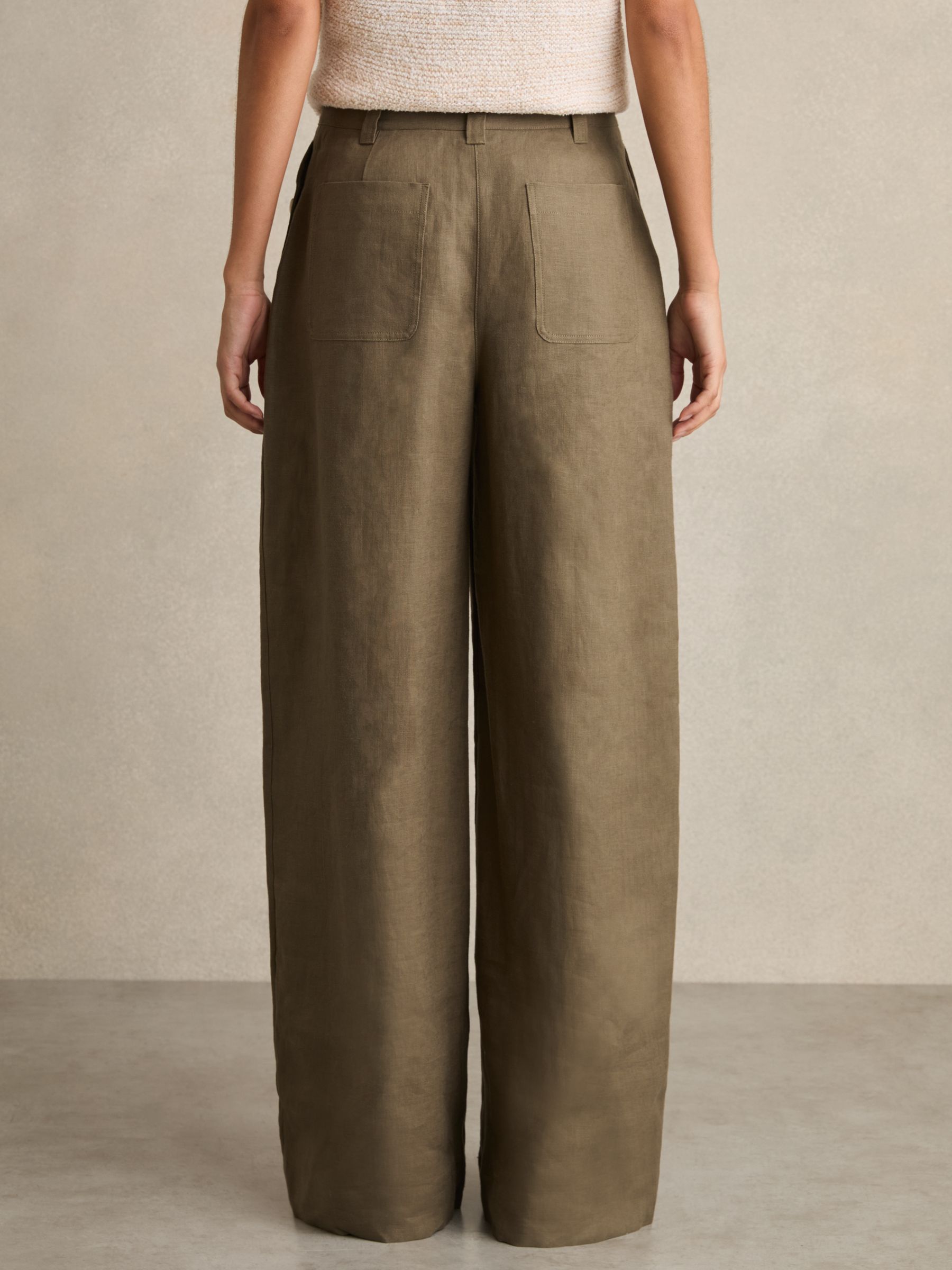 Linen Wide Leg Trousers in Khaki