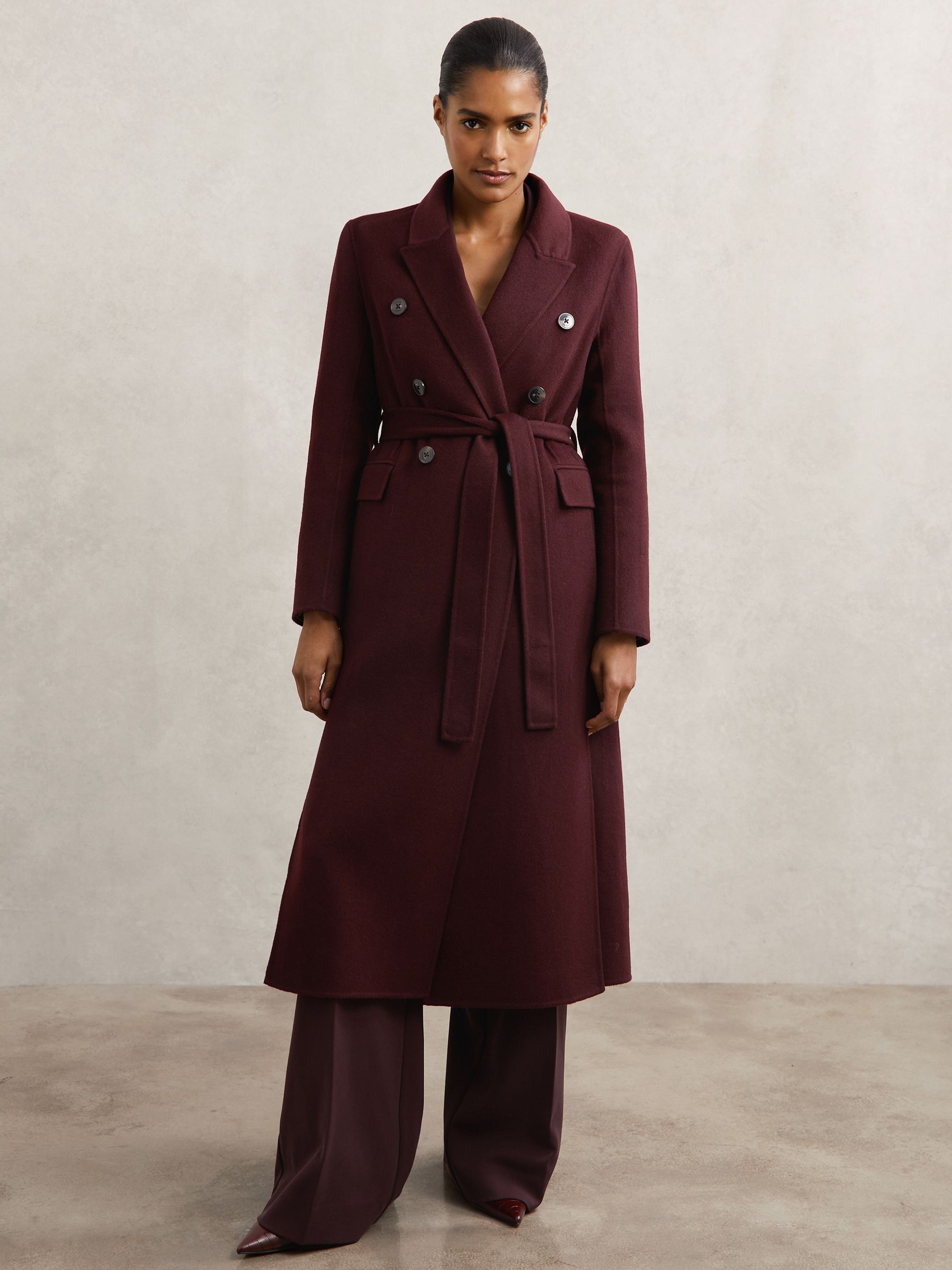 Double-Breasted Blindseam Coat Wool-Blend in Burgundy