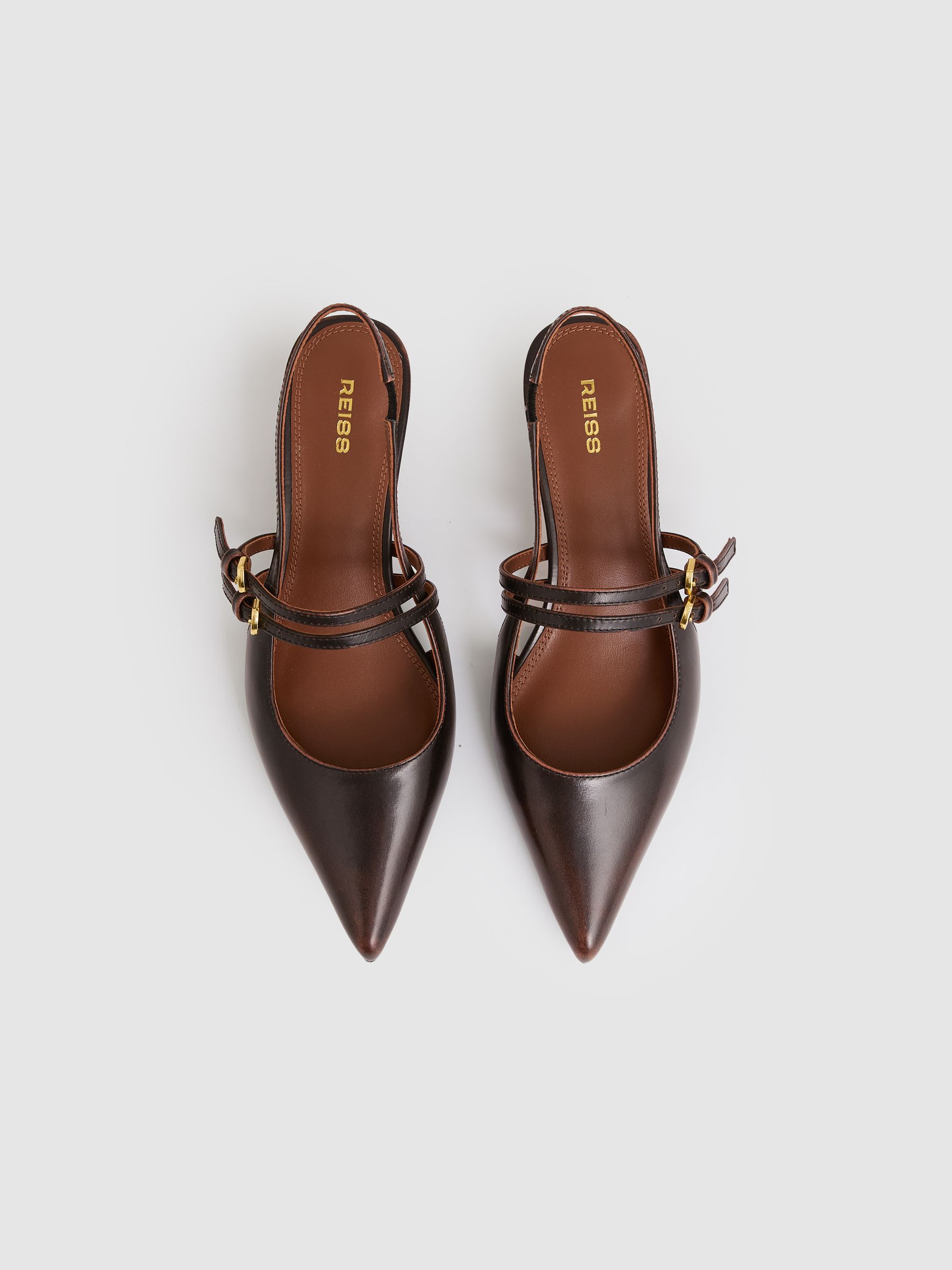 Leather Slingback Buckle Court Shoes in Chocolate
