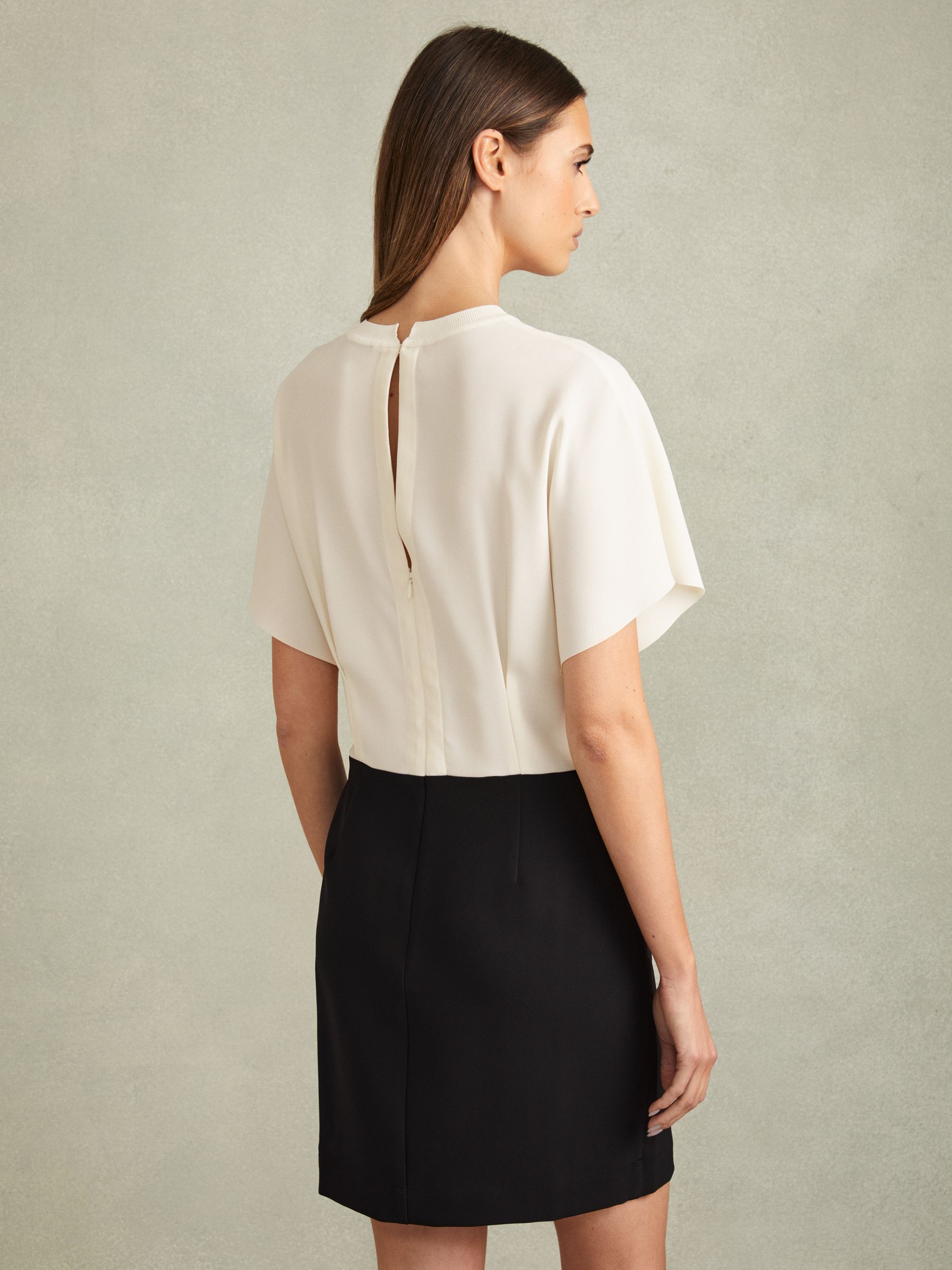 Draped Sleeve Colourblock Mini Dress in Ivory/Black