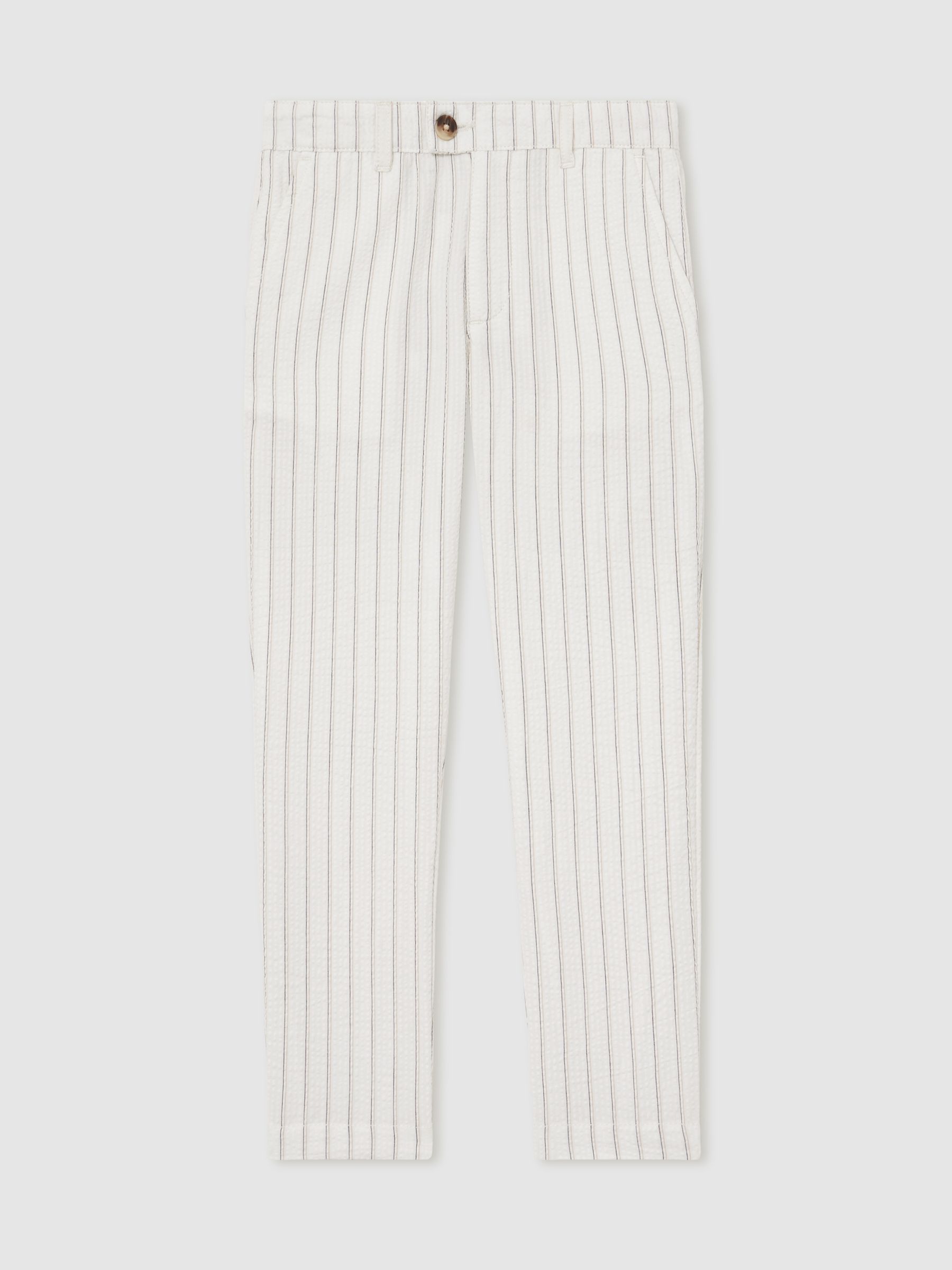 13-14 yrs Cotton Pinstripe Trousers Regular-Fit in Off White/Taupe Brown