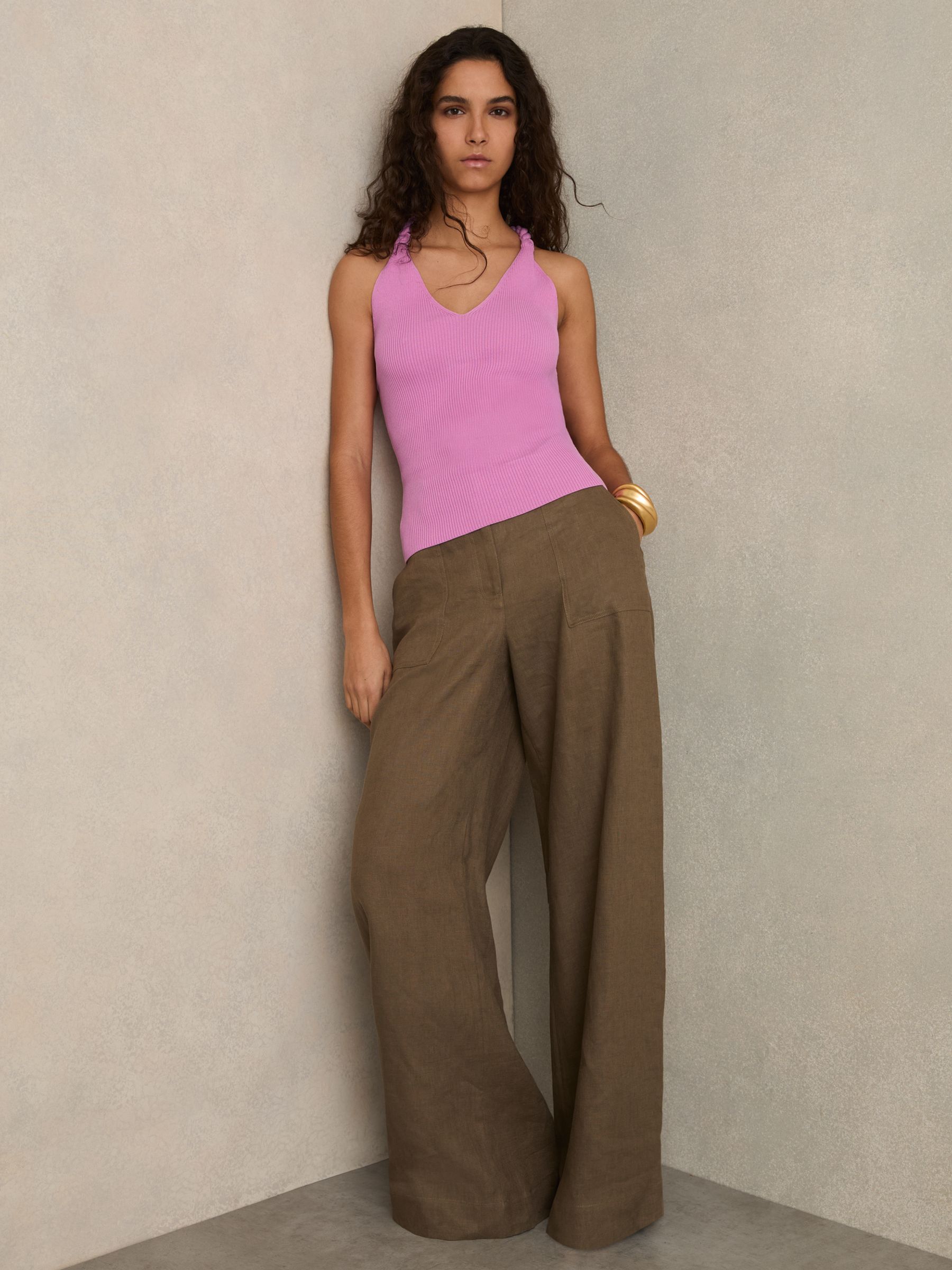 Twist-Strap Rib-Knit Vest in Pink