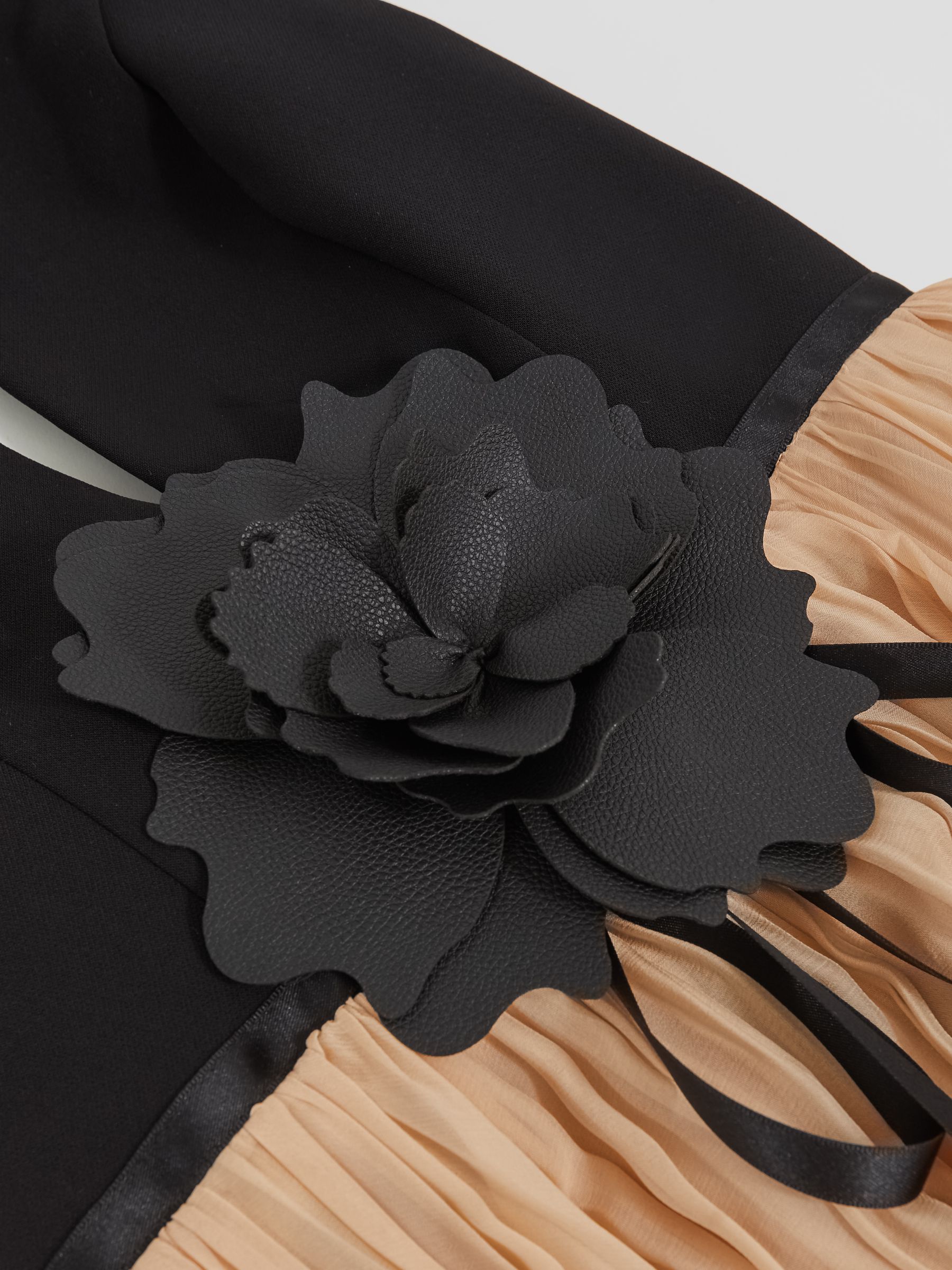 Halston Crepe and Chiffon Maxi Dress in Black/Ivory