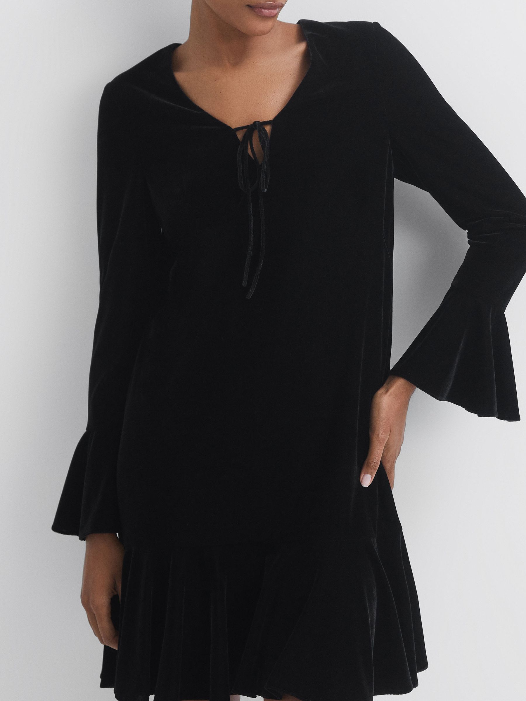 Florere Velvet V-Neck Mini Dress in Black