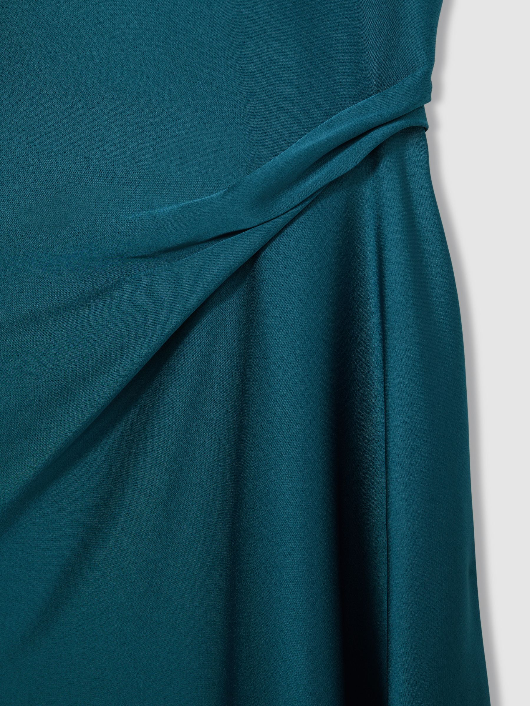Petite Satin Drape-Detail Slip Dress in Teal