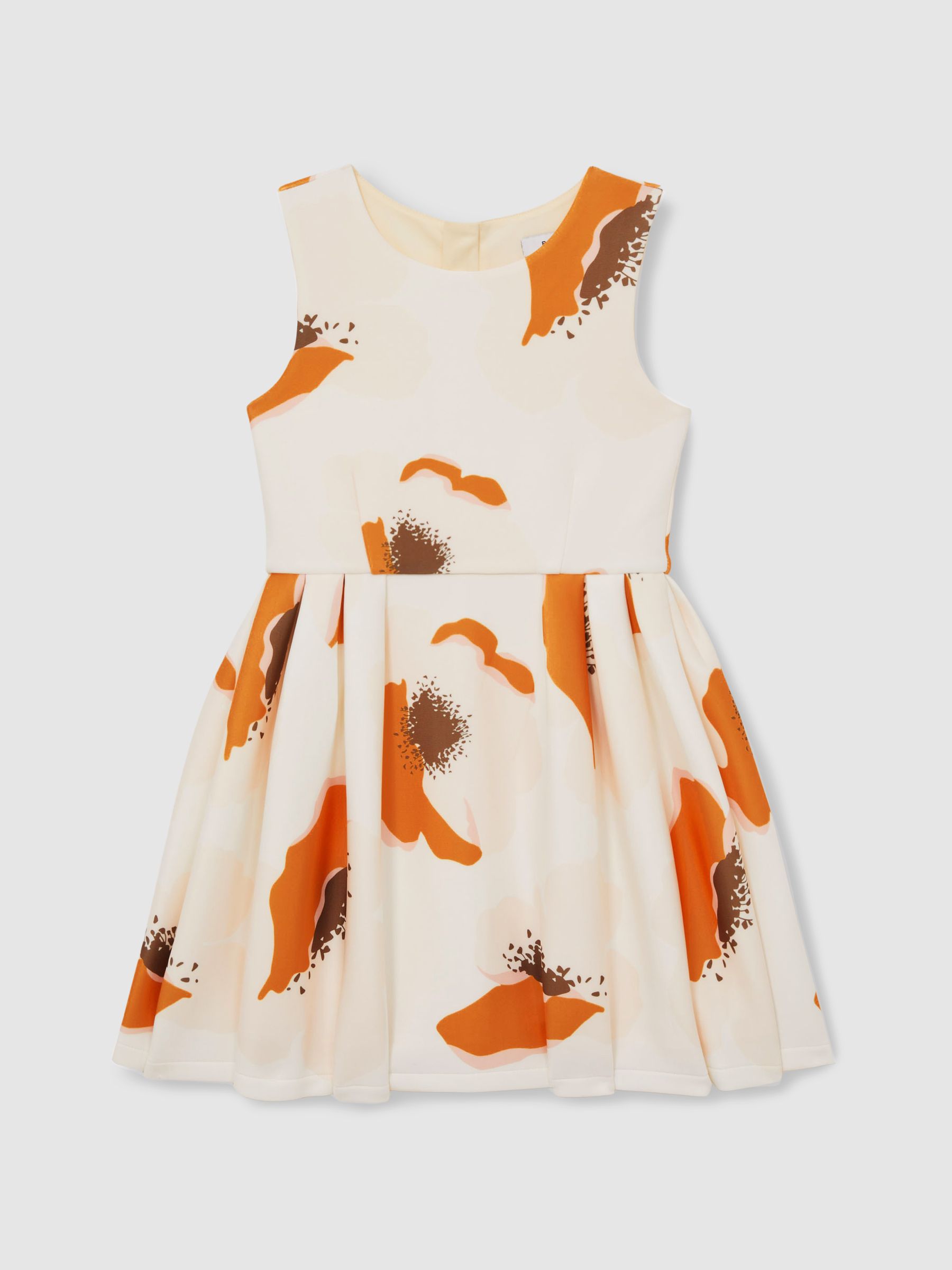 13-14 yrs Floral Scuba Sleeveless Dress in Ivory Print