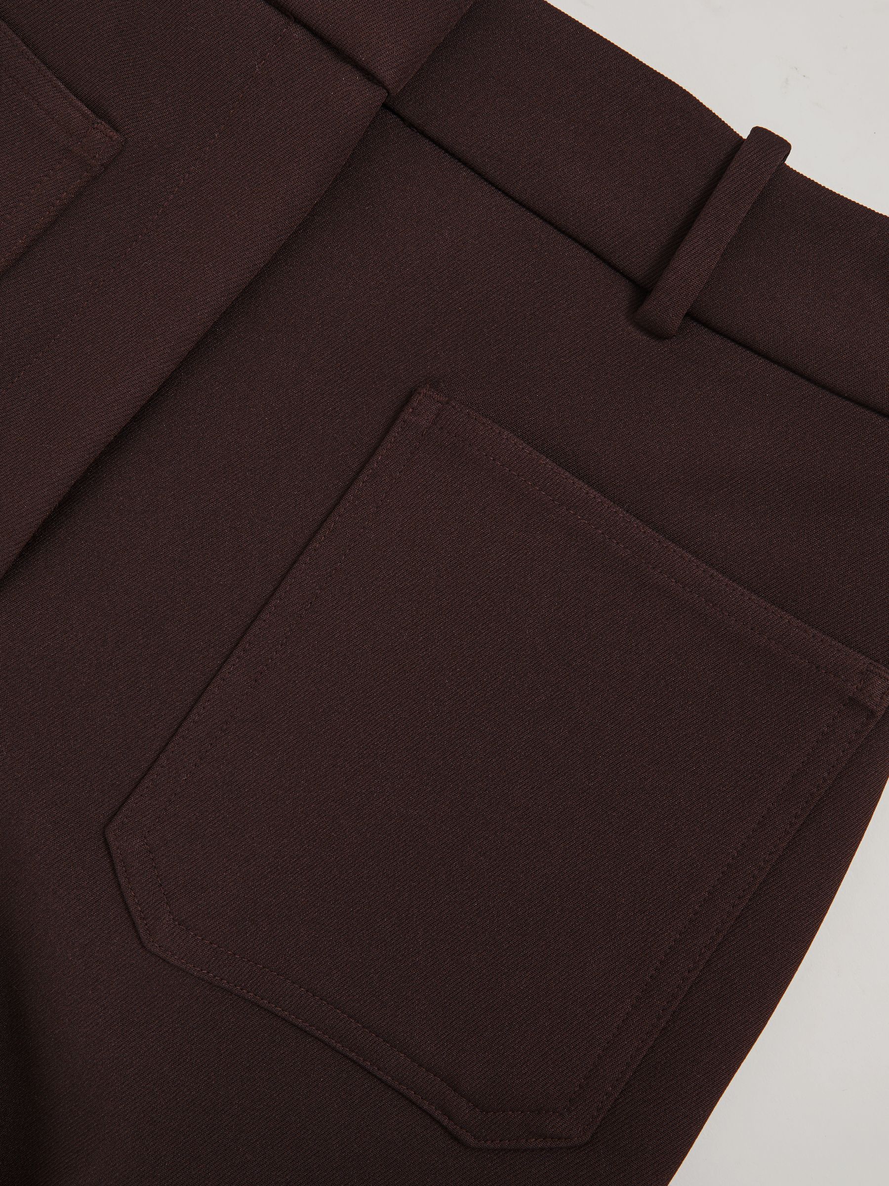 Petite Twill Patch-Pocket Flared Trousers in Chocolate Brown