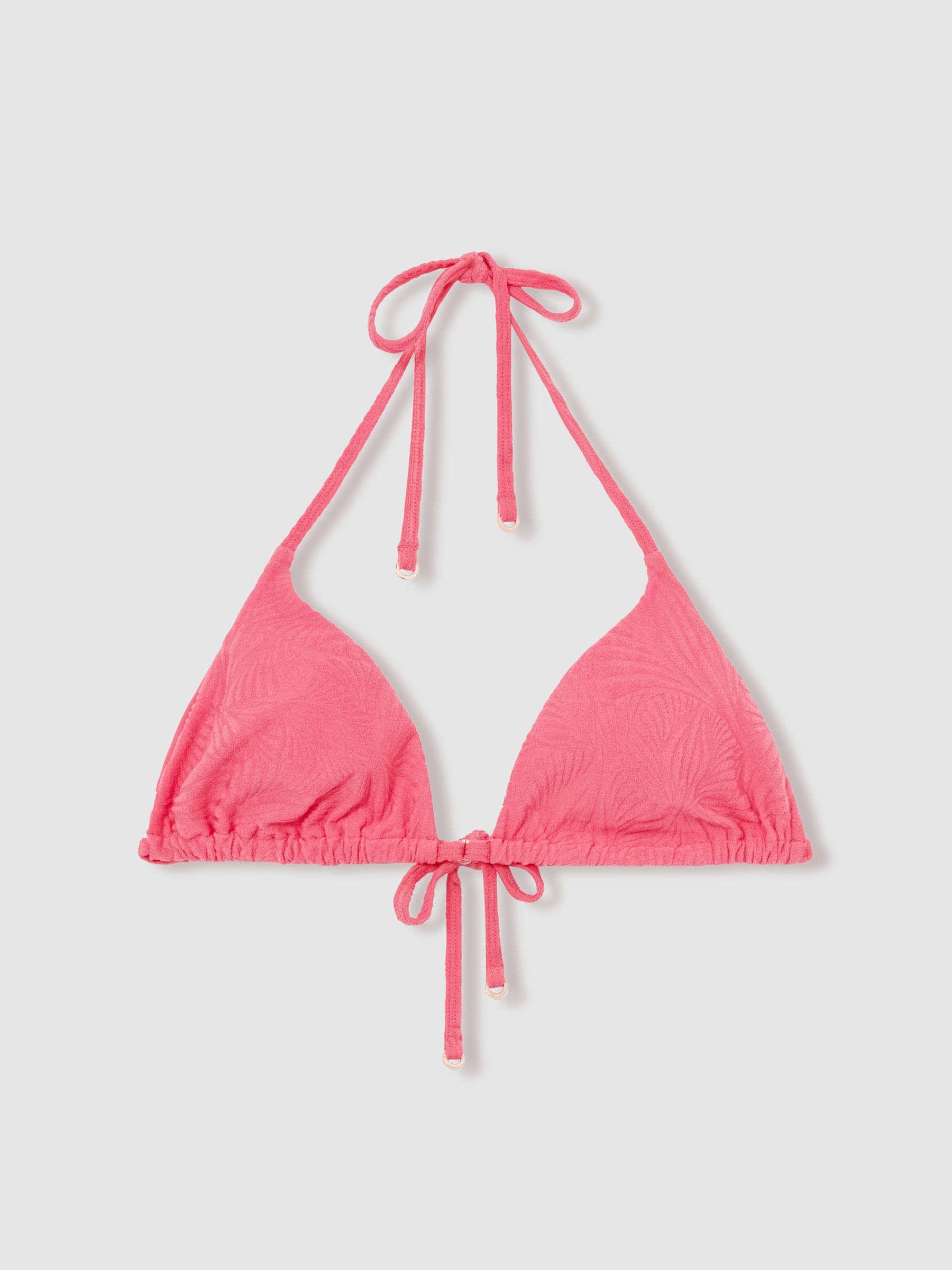 Textured Triangle Bikini Top in Coral Pink
