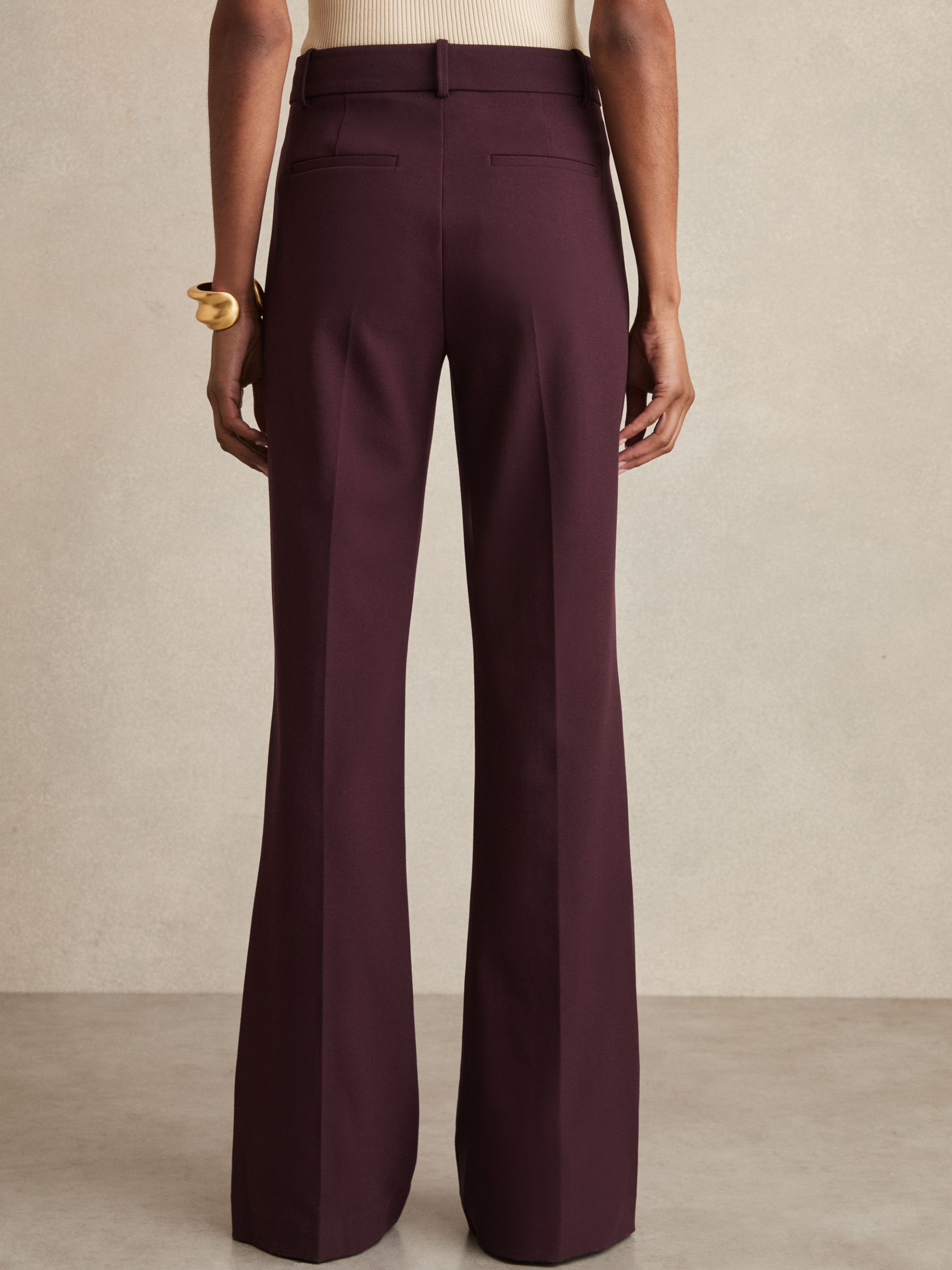 Petite High Rise Flared Trousers in Burgundy