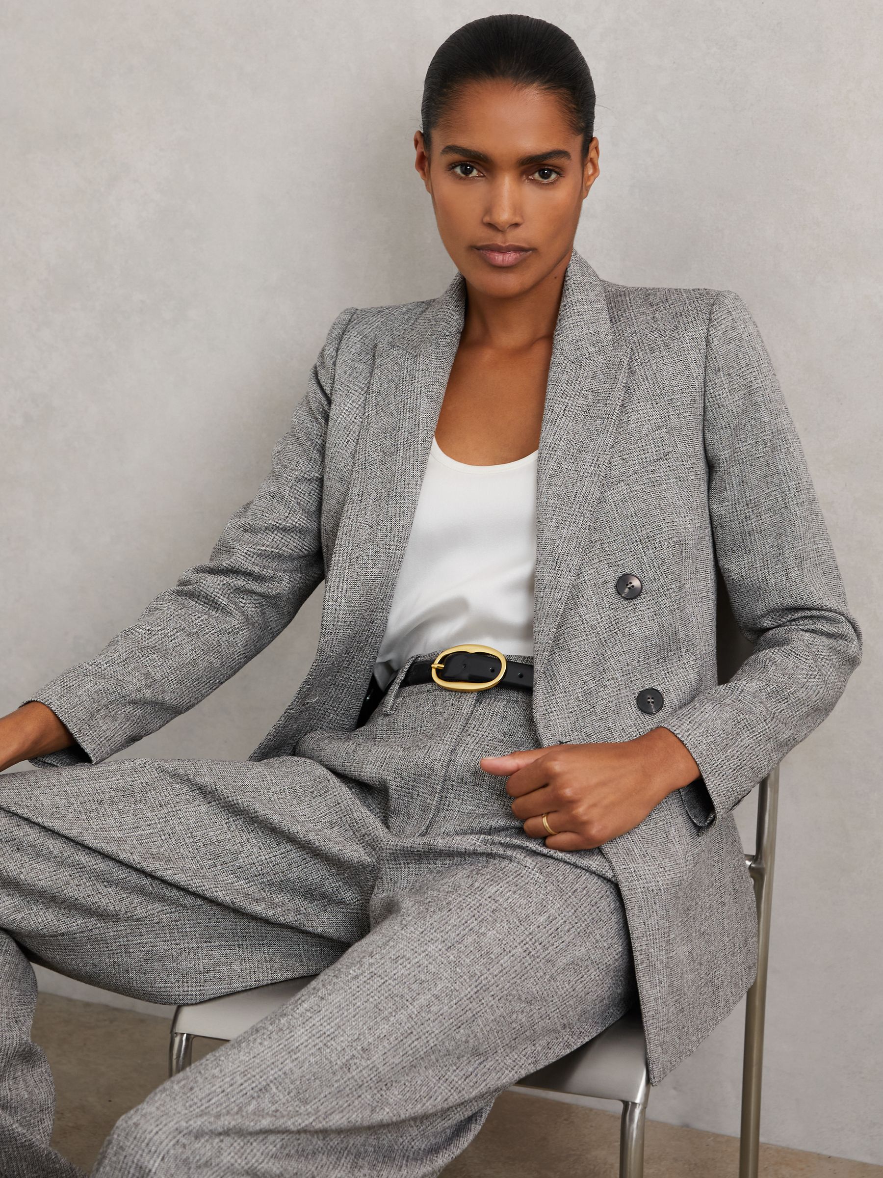 Double-Breasted Textured Suit Blazer in Grey