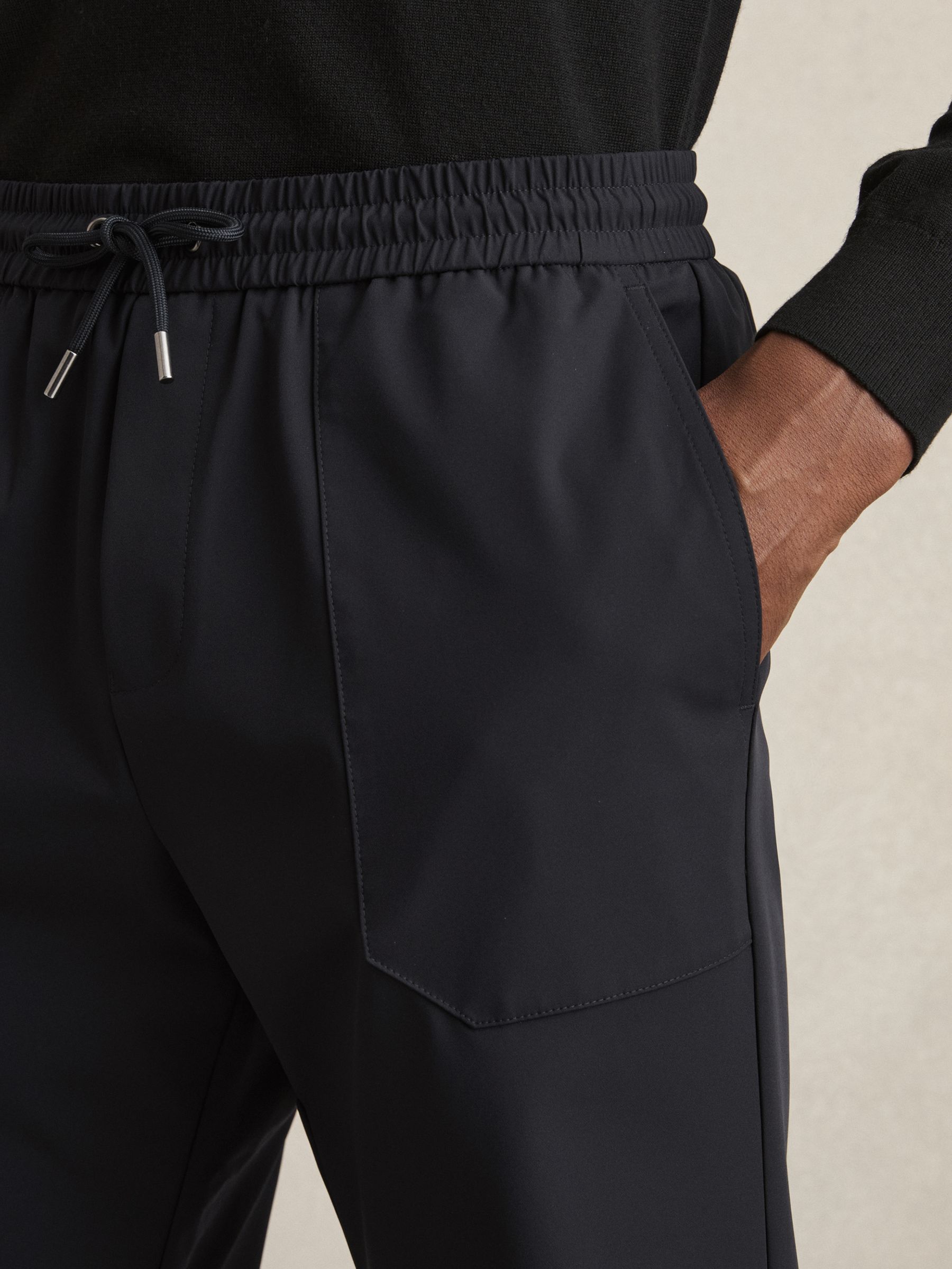 Drawstring Technical Cuffed Trousers in Navy