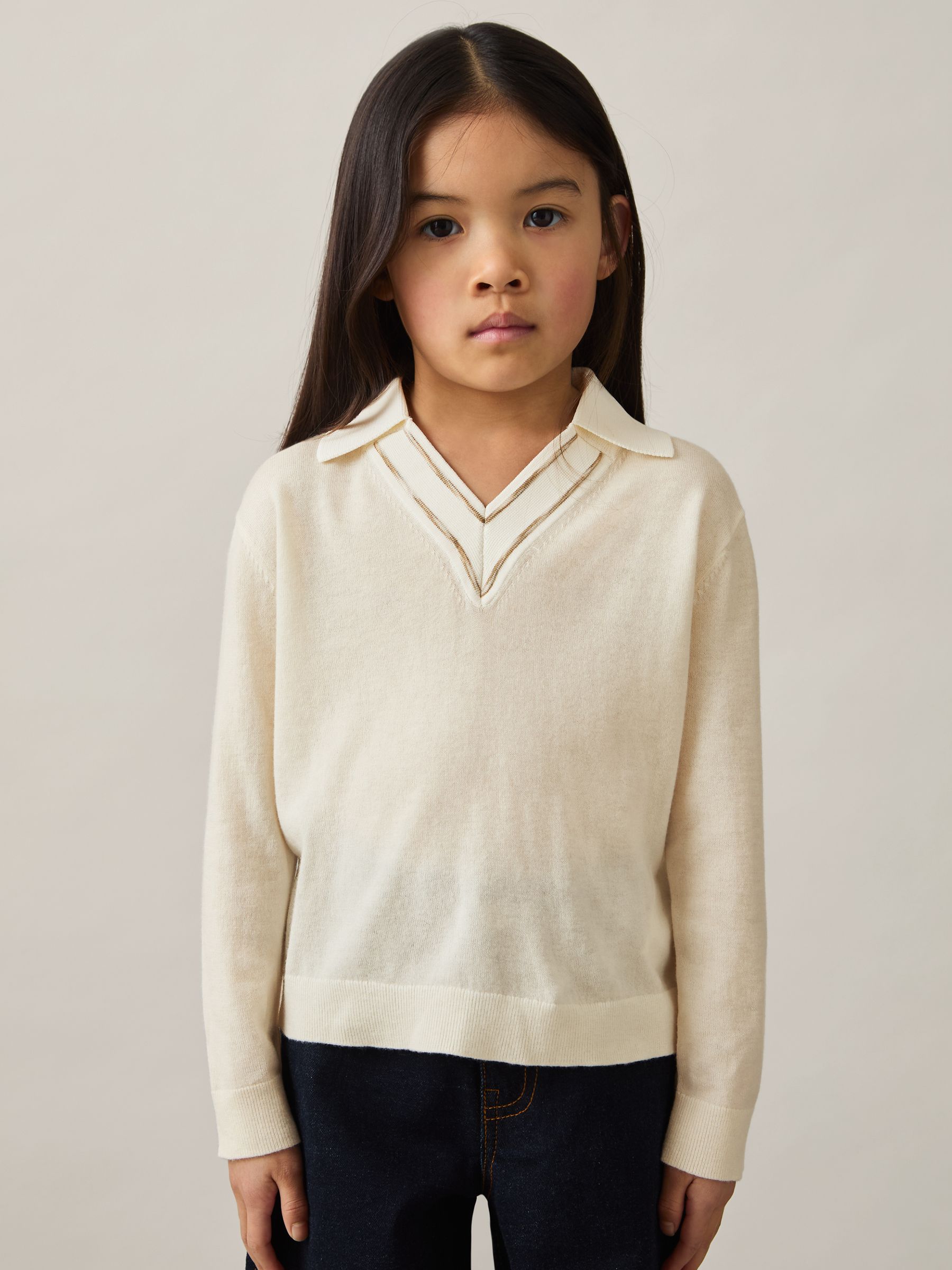 4-9 yrs Wool Collared Cricket Jumper in Ivory