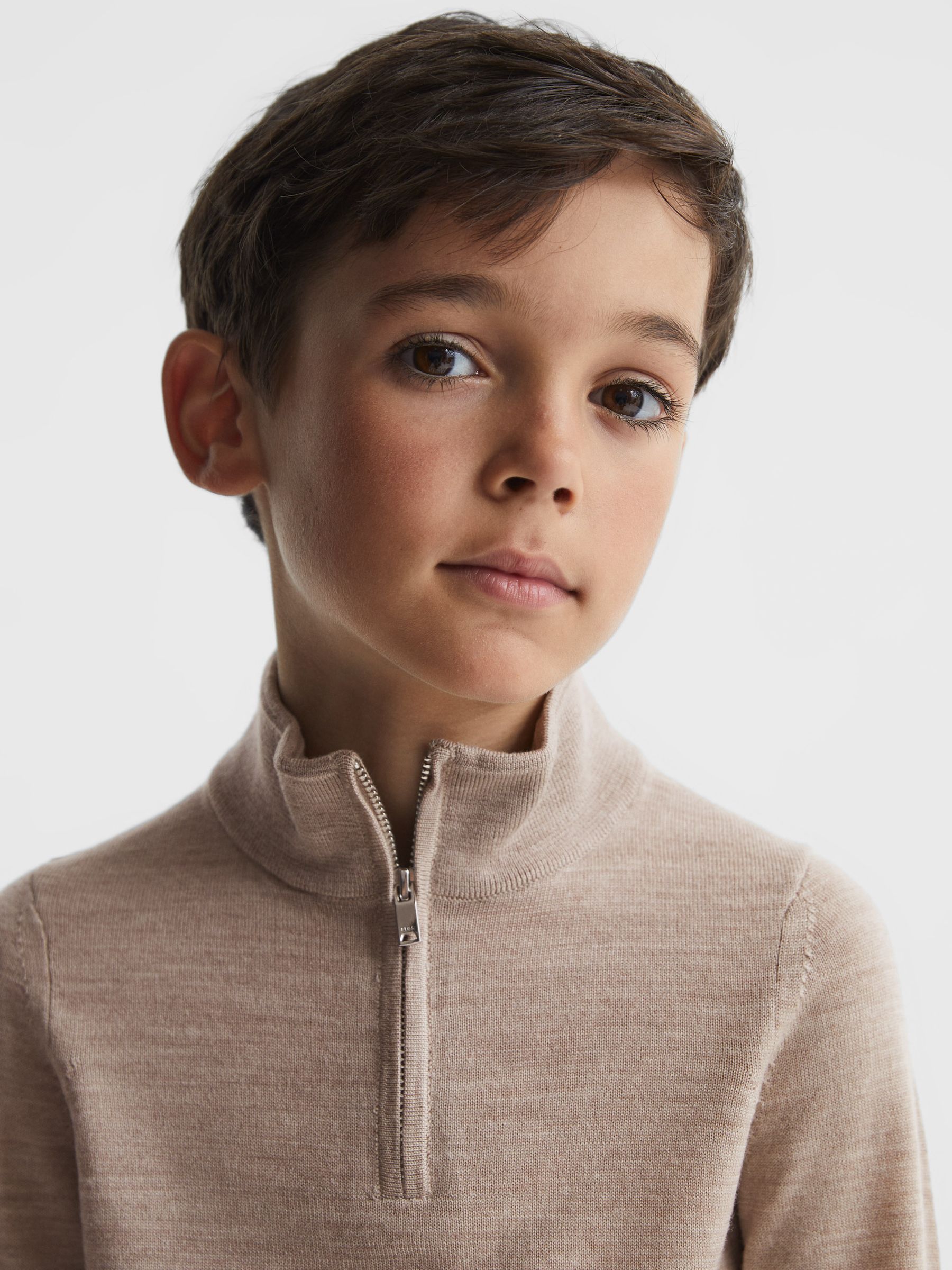 3-9 yrs Merino Wool Zip-Neck Jumper in Wheat Melange