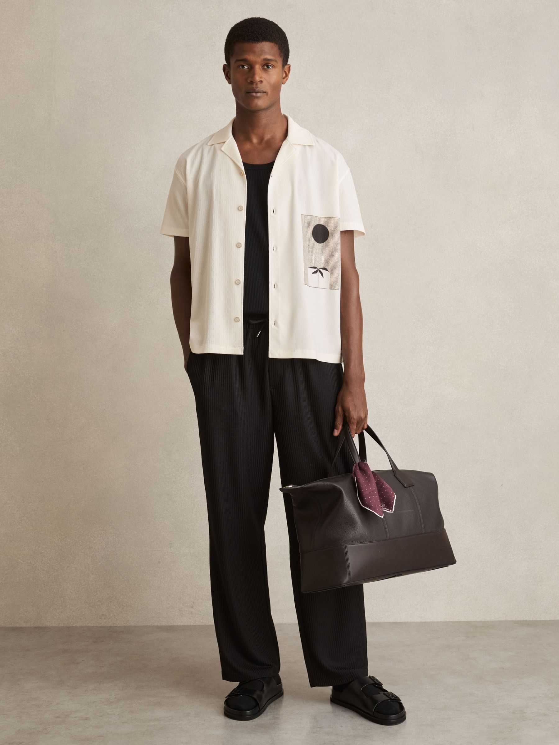 Graphic Print Cuban-Collar Shirt in White