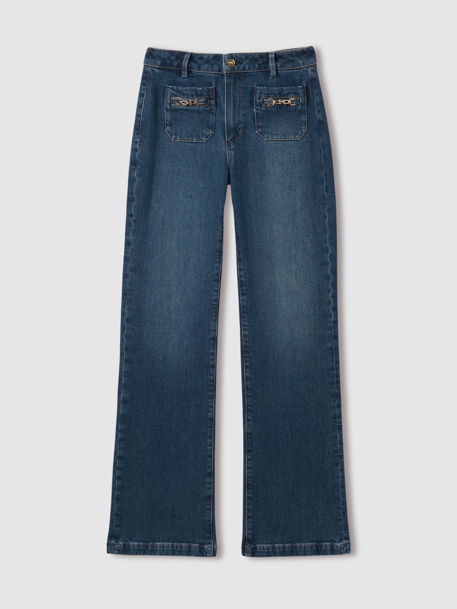 Paige Savon Blue Wide Leg Patch Pocket Jeans in Savon Blue