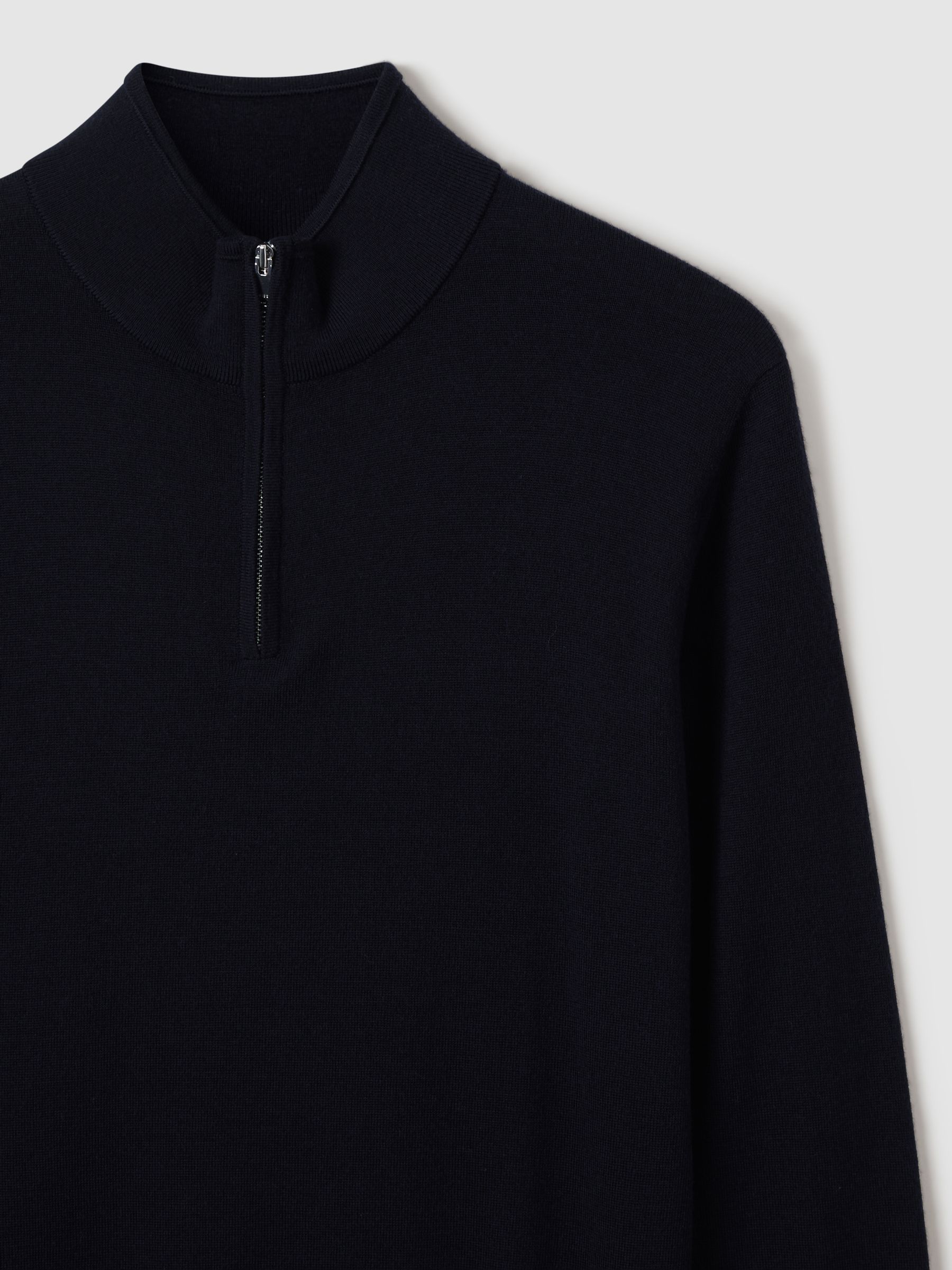 Merino Wool Half-Zip Funnel Neck Jumper in Navy