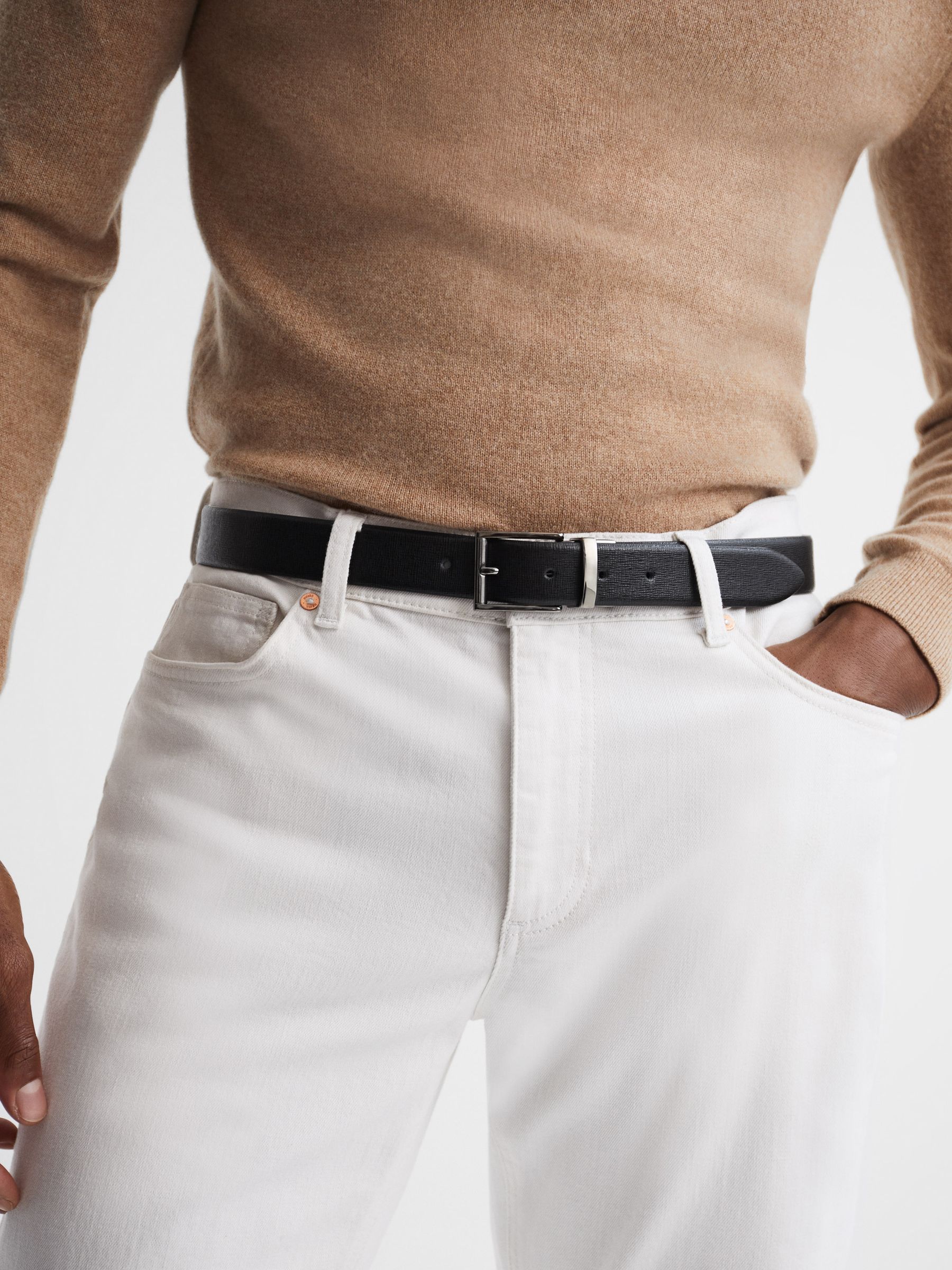 Reversible Leather Belt in Black/Dark Brown