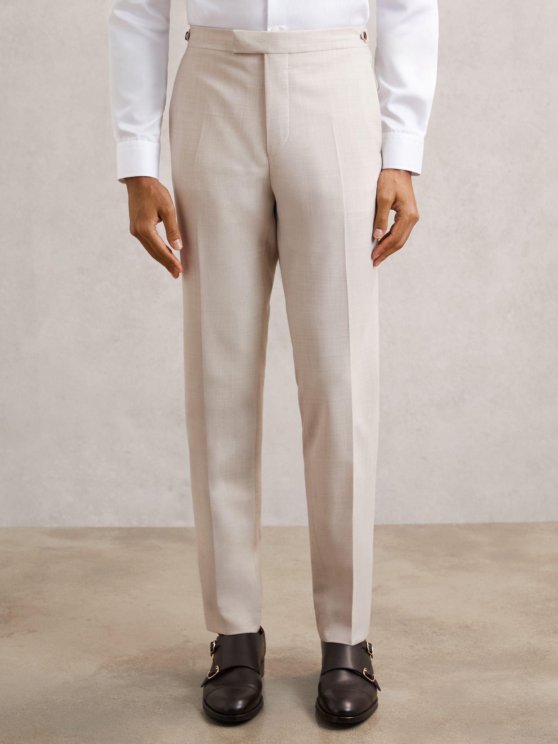 Slim-Fit Textured Suit Trousers With Wool in Stone