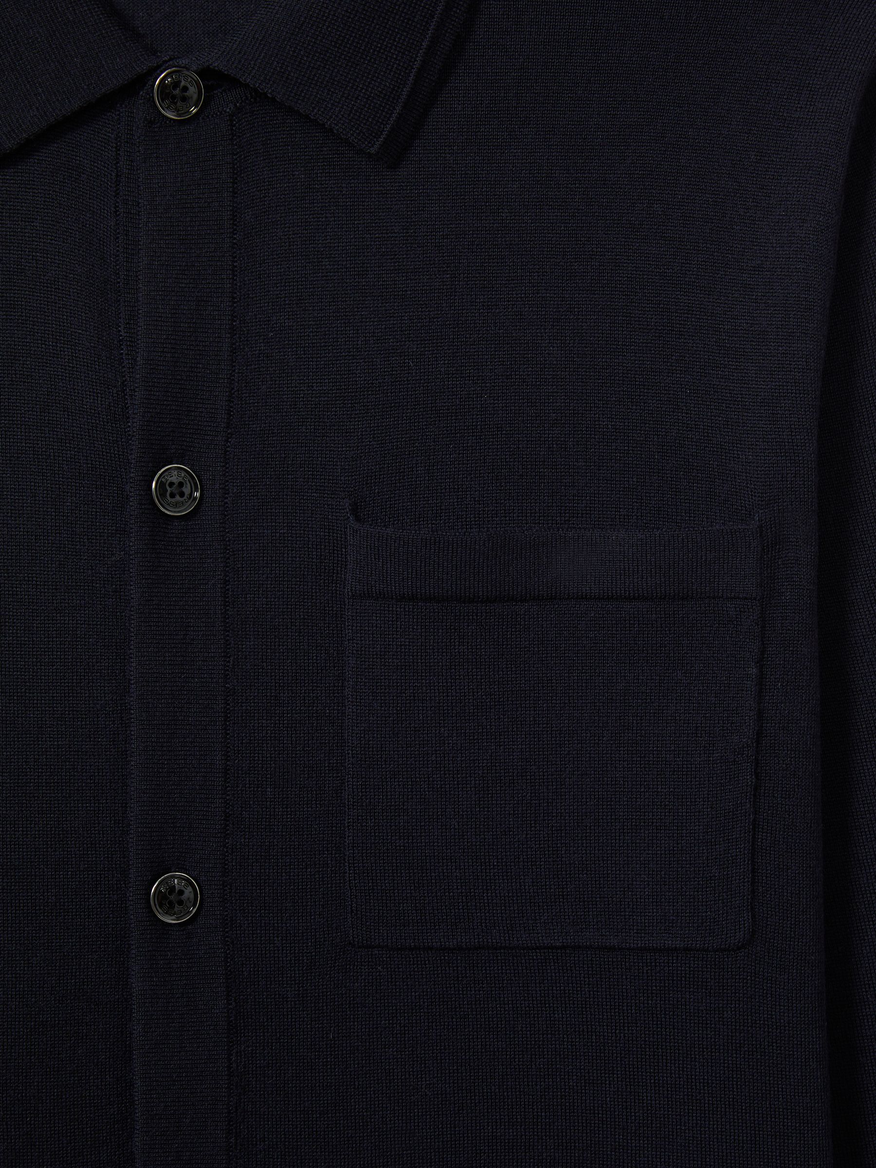 Merino Wool Button-Through Cardigan in Navy