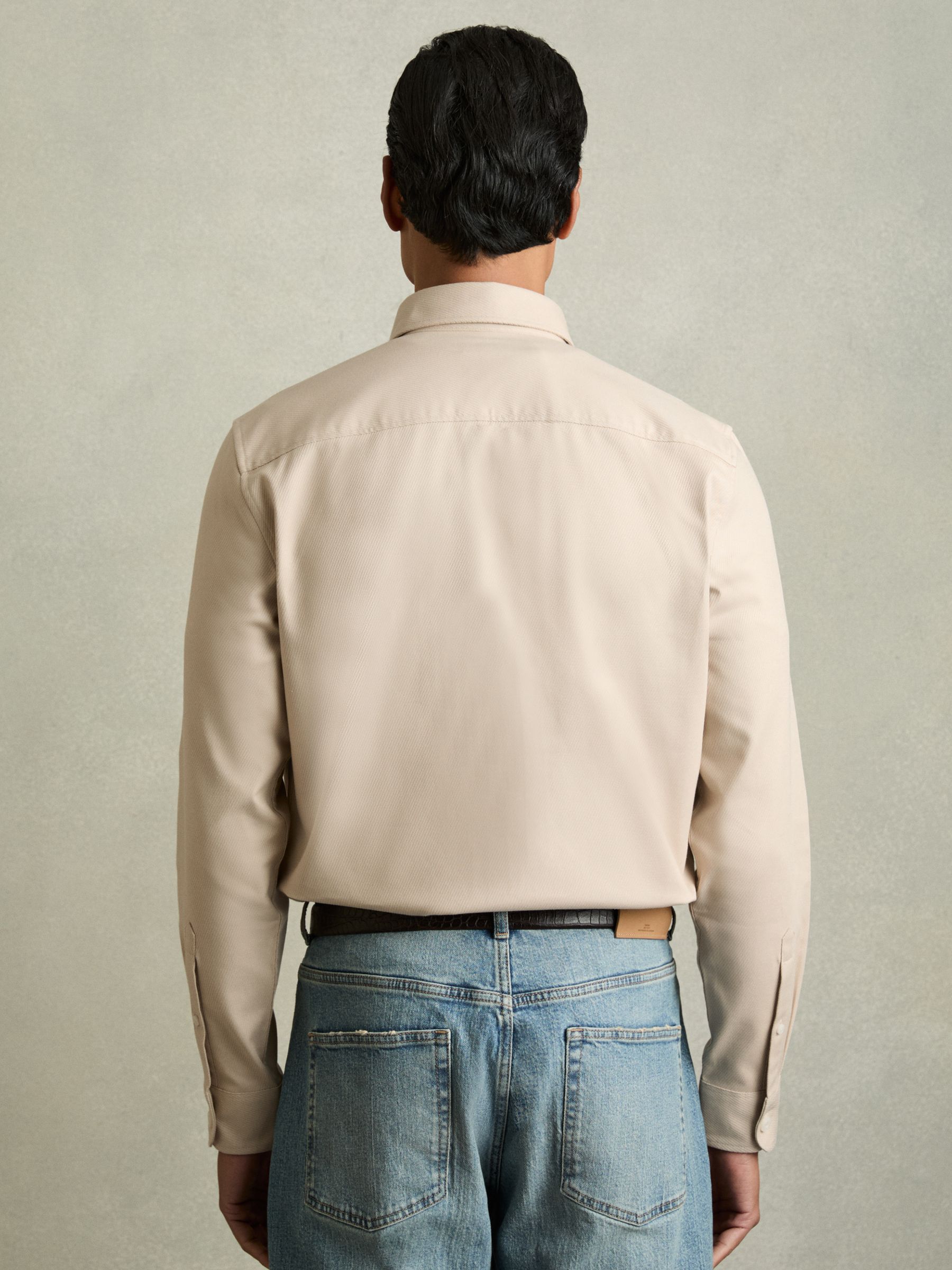 Stretch-Cotton Twill Twin-Pocket Overshirt in Stone