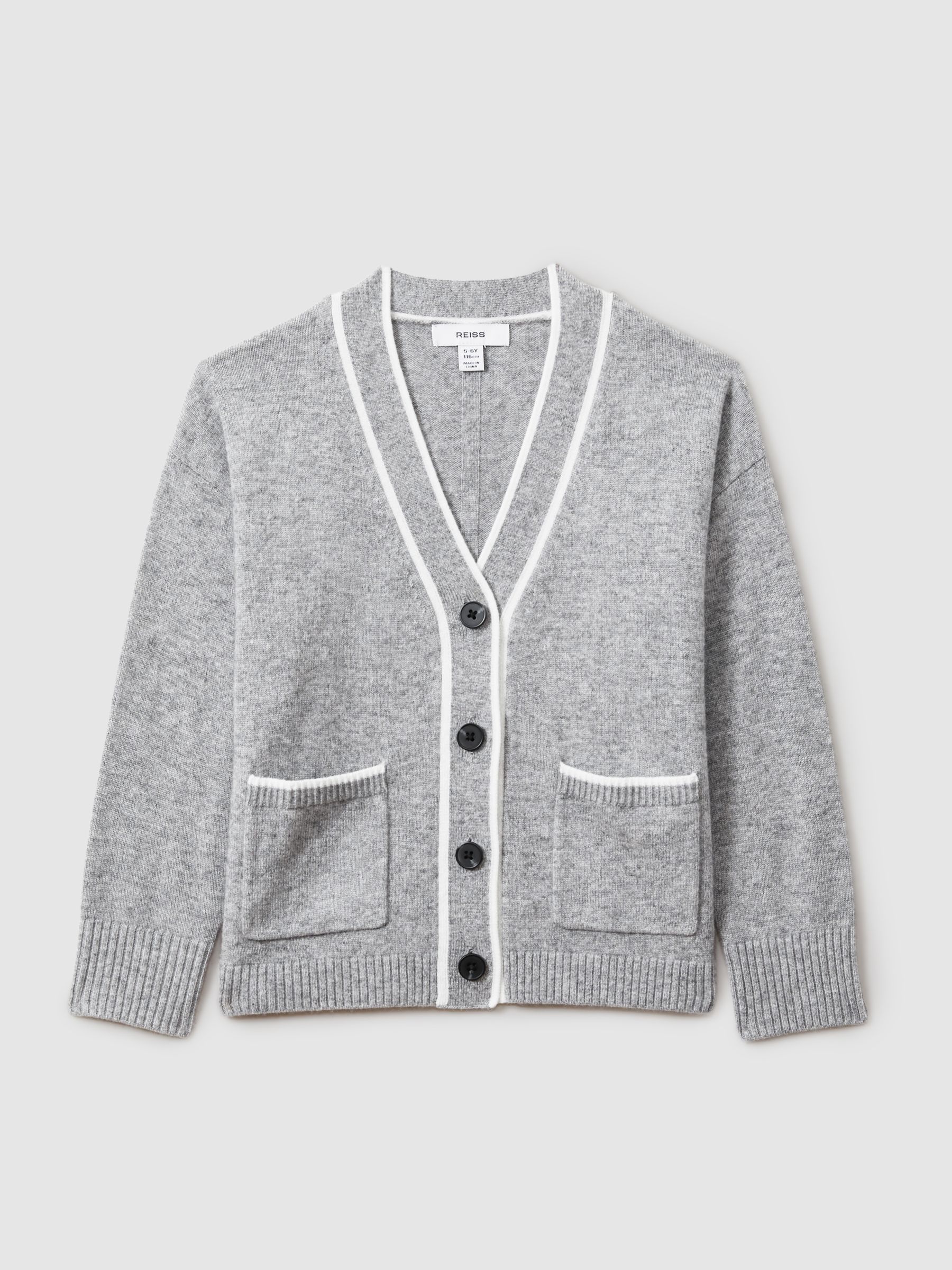 13-14 yrs Wool-Blend Stripe-Detail Cardigan With Cashmere in Grey