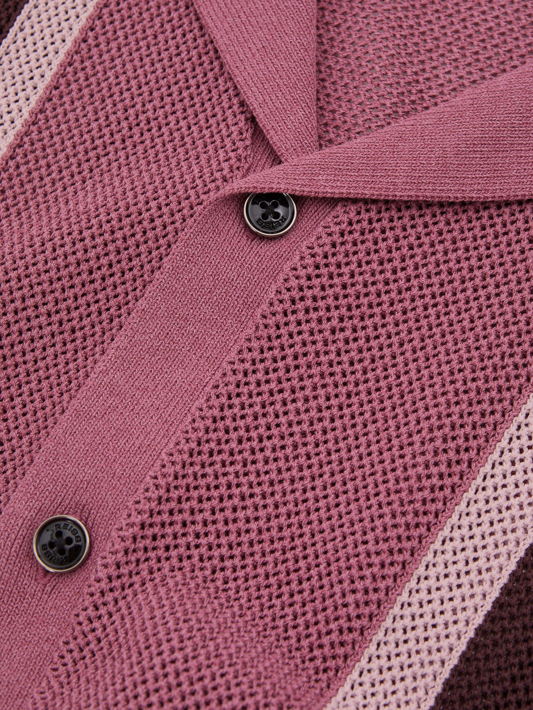 Reiss | Ché Knitted Contrast Stripe Cuban Collar Shirt in Pink Multi