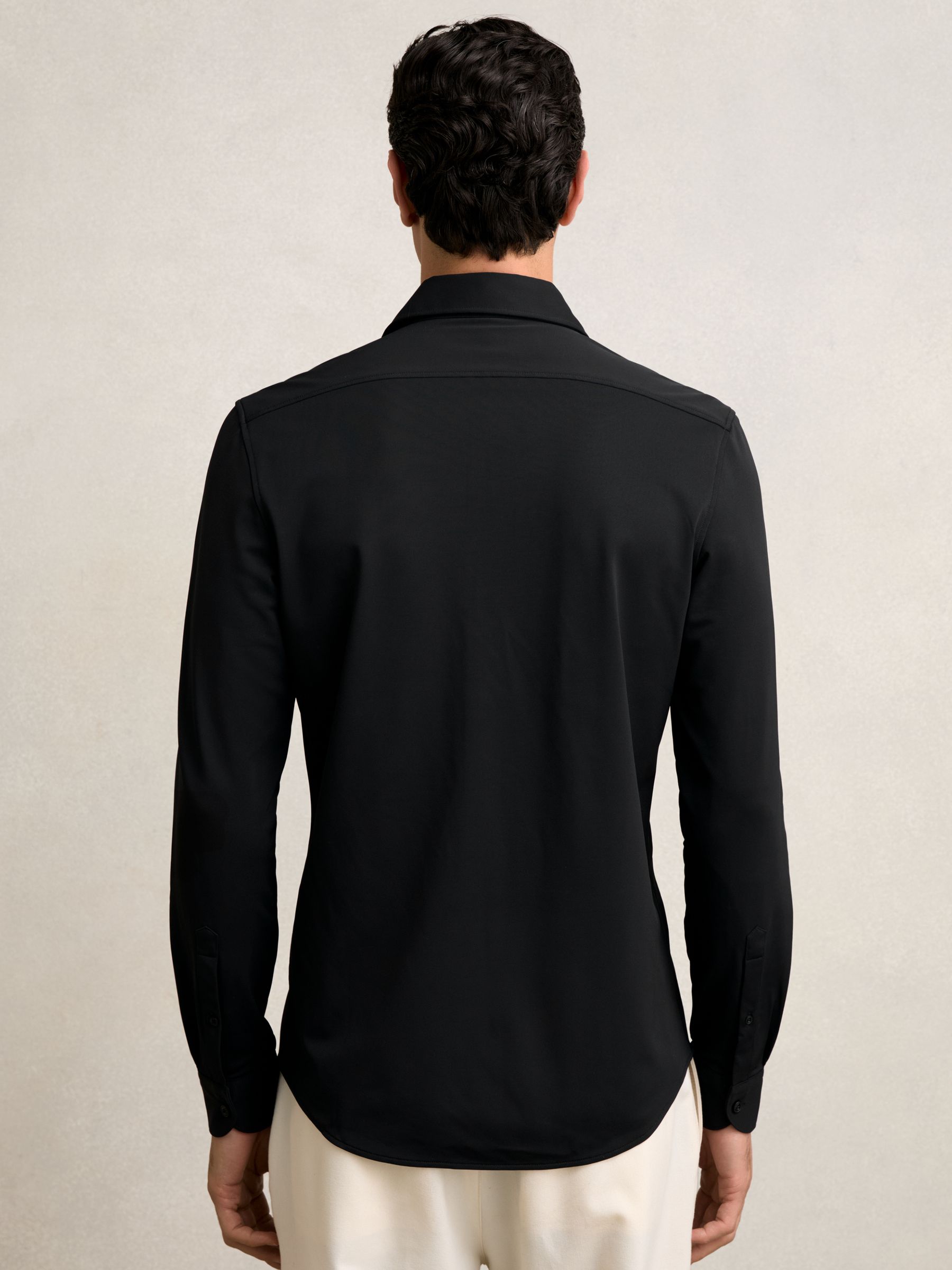 Stretch Jersey Cutaway-Collar Shirt in Black