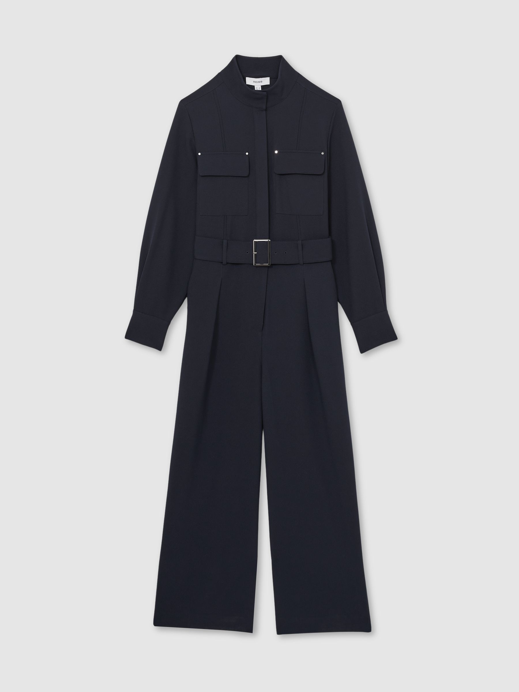 Tailored Wide Leg Utility Jumpsuit in Navy