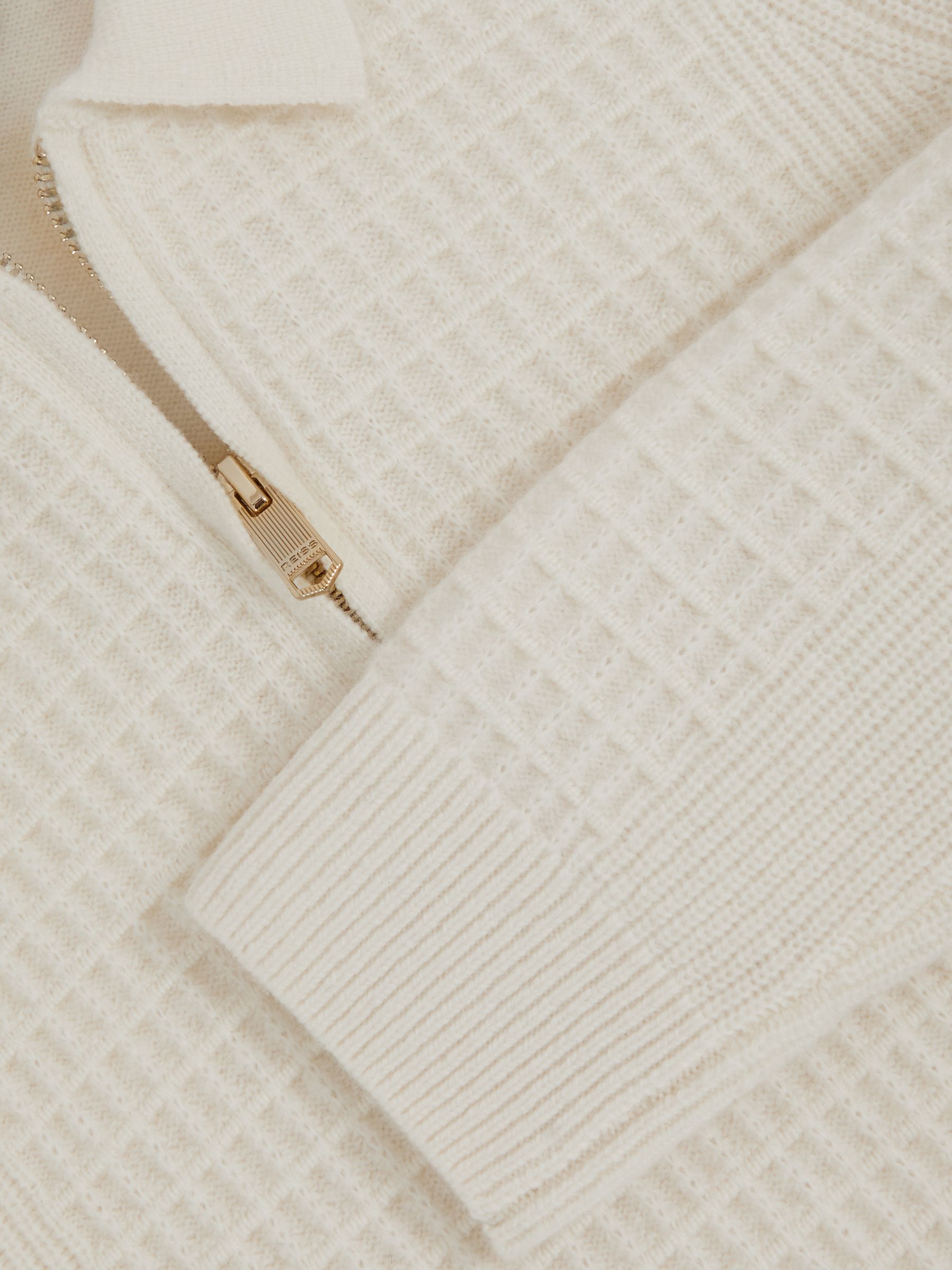 3-9 yrs Wool Waffle-Knit Half-Zip Polo Shirt in Off White