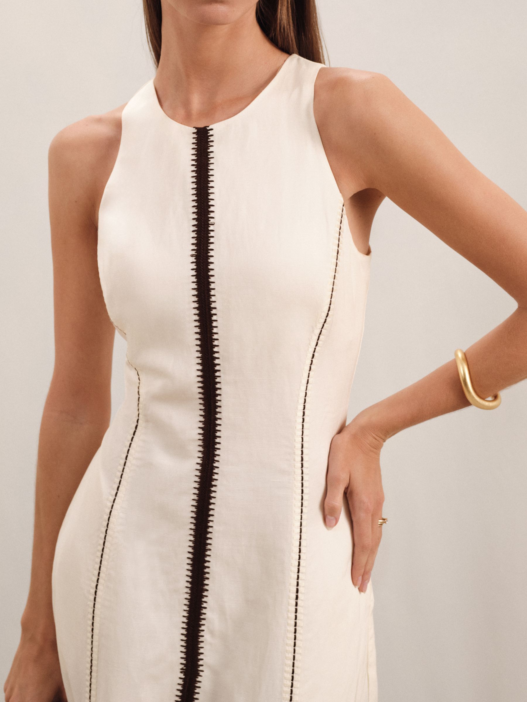 Petite Craft-Stitch Sleeveless Midi Dress in Ivory/Black