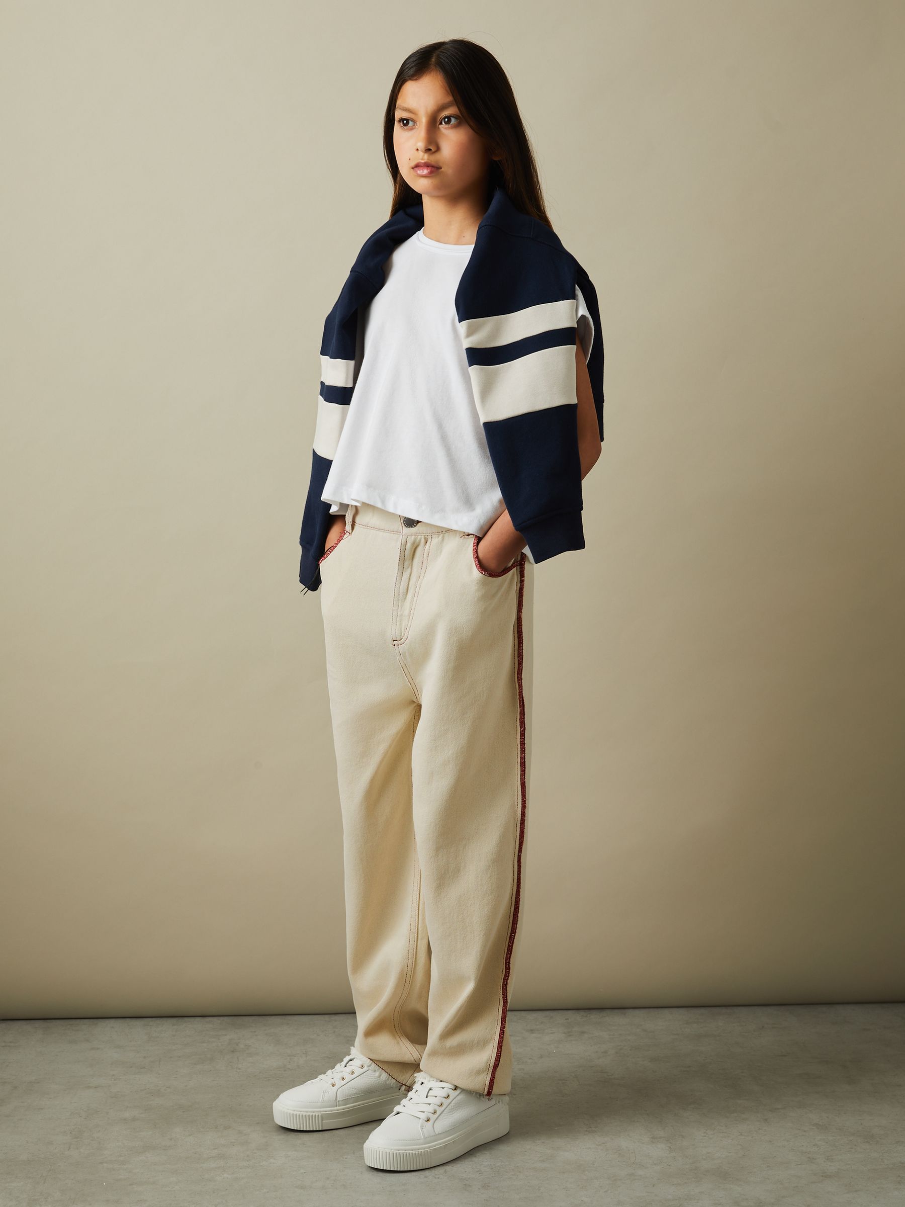 4-9 yrs Contrast Stitch Frayed Hem Jeans in Ecru