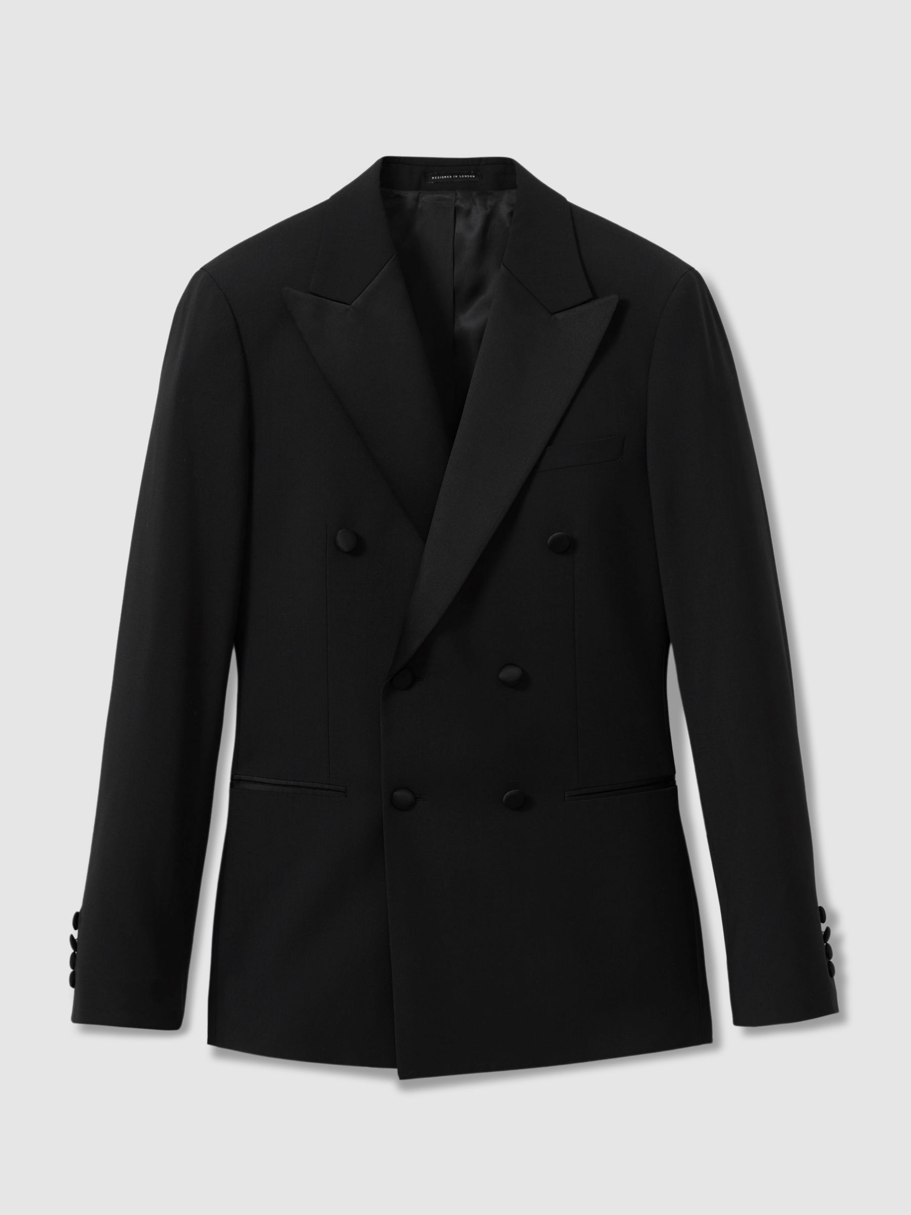 Double Breasted Tuxedo Slim Fit Jacket in Black