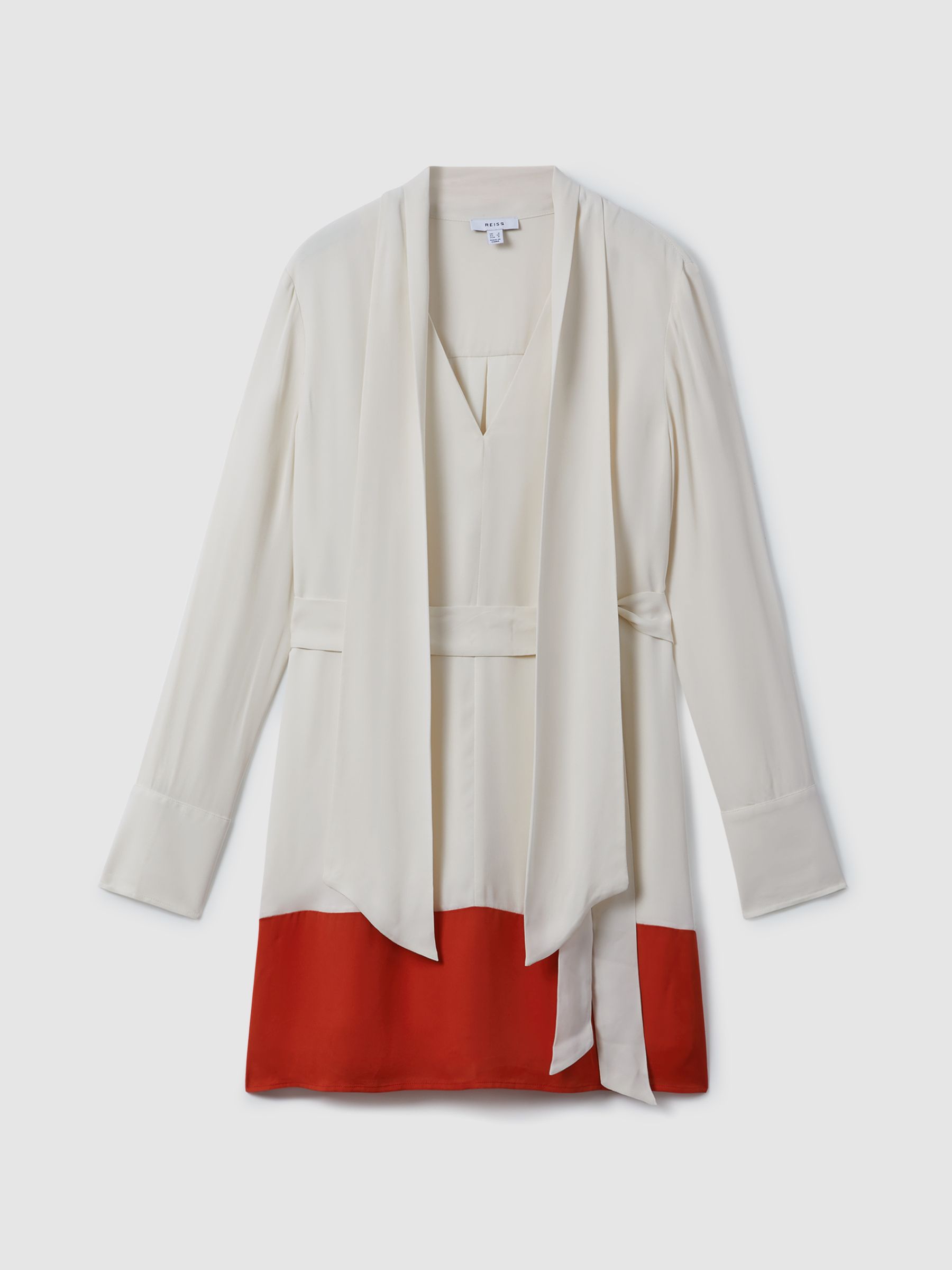 Tie Neck Shift Dress in Cream/Red