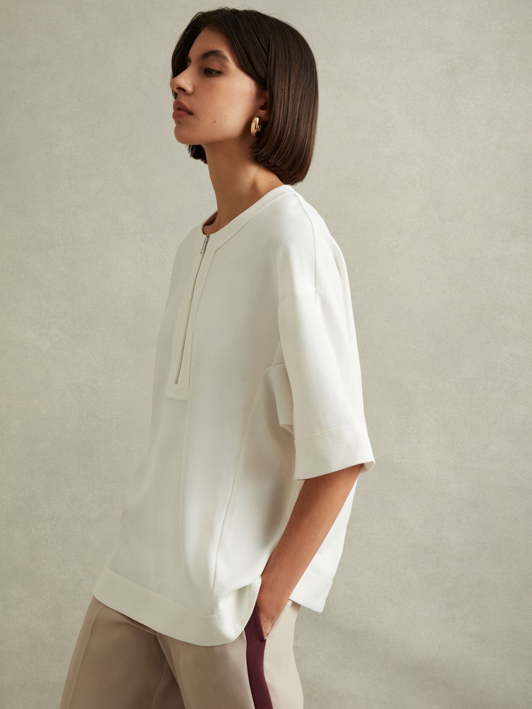 Relaxed Half-Zip T-Shirt in Ivory
