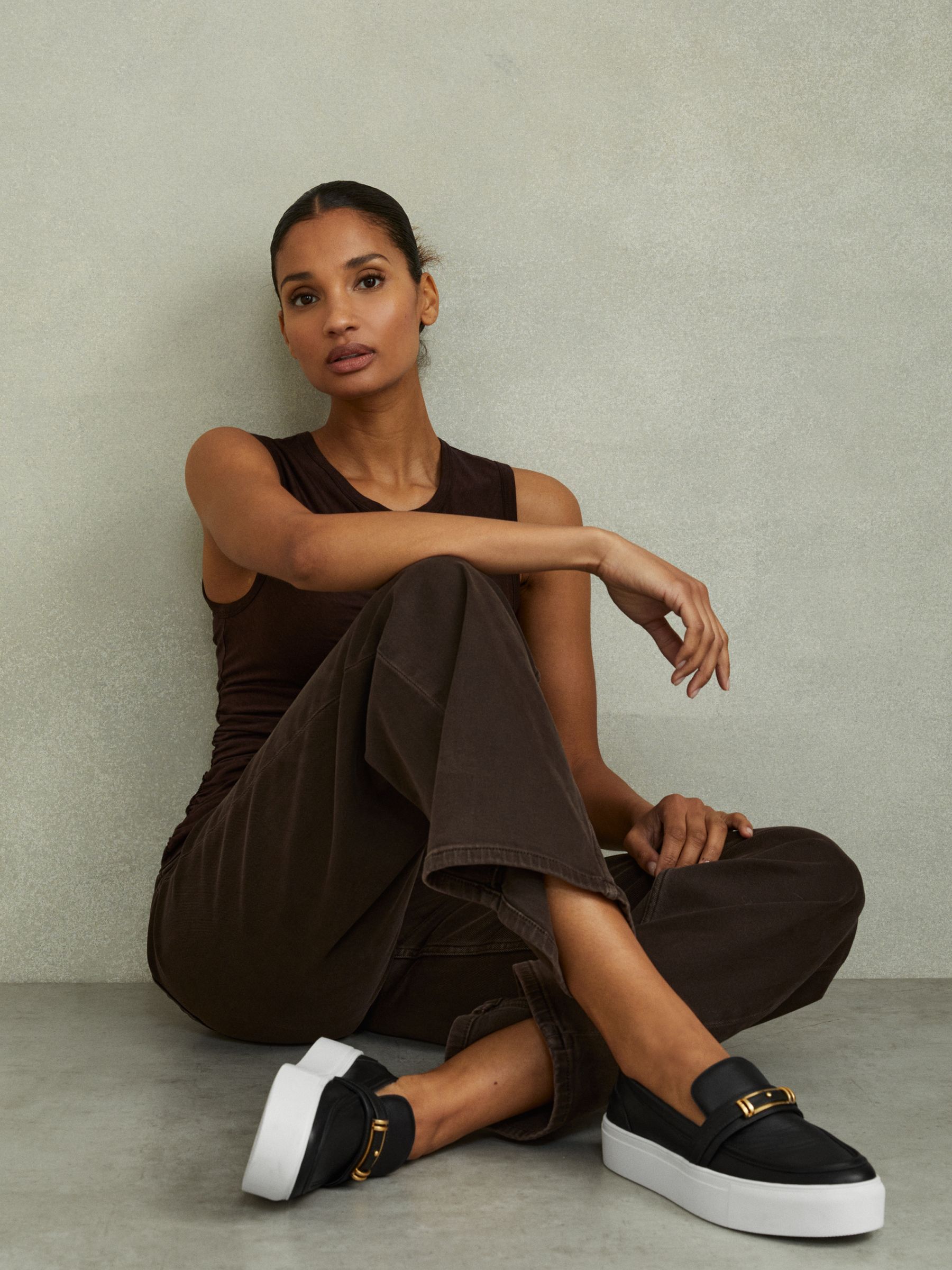 Leather Loafer Trainers in Black