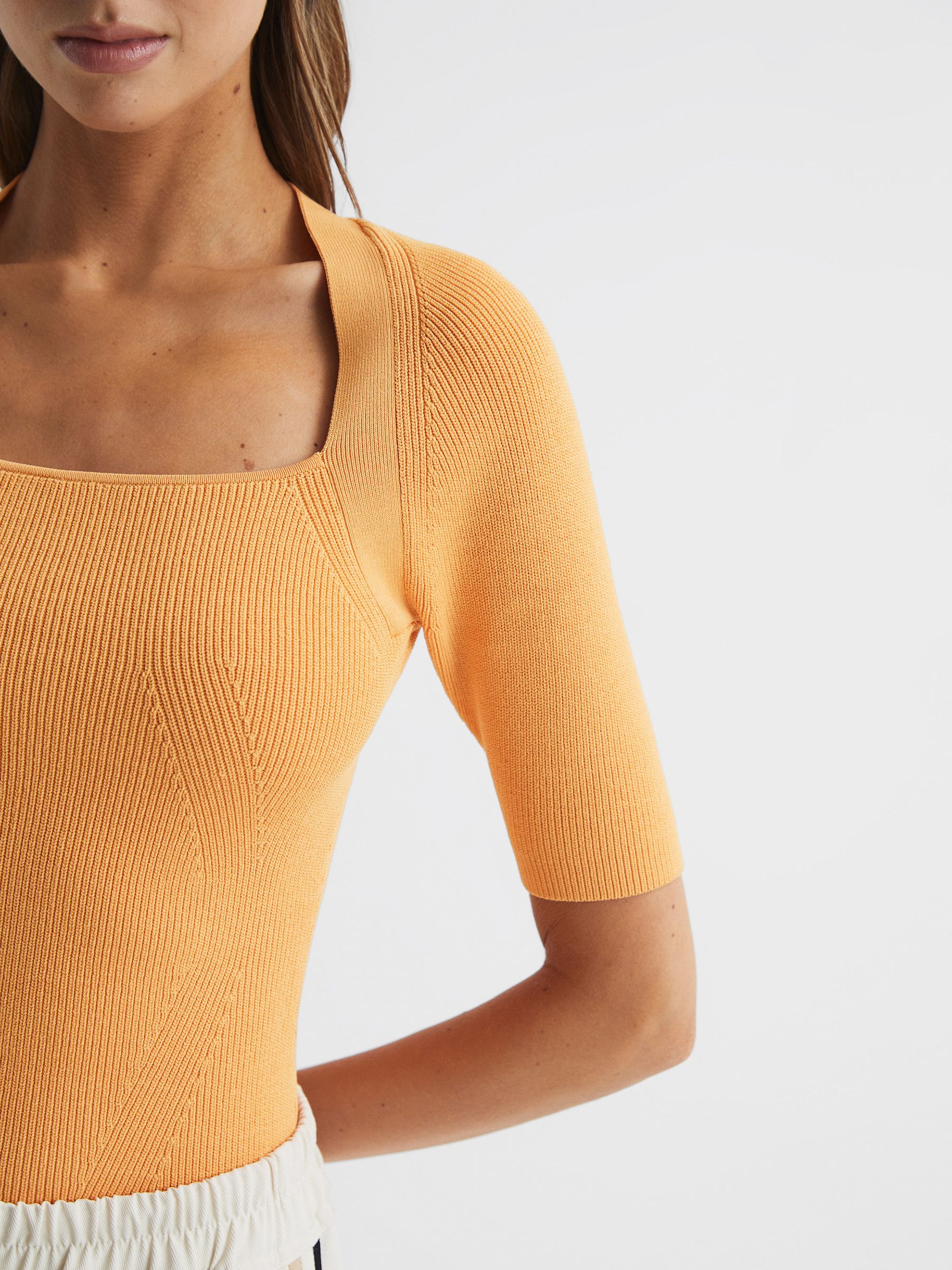 Square Neck Ribbed Top in Orange