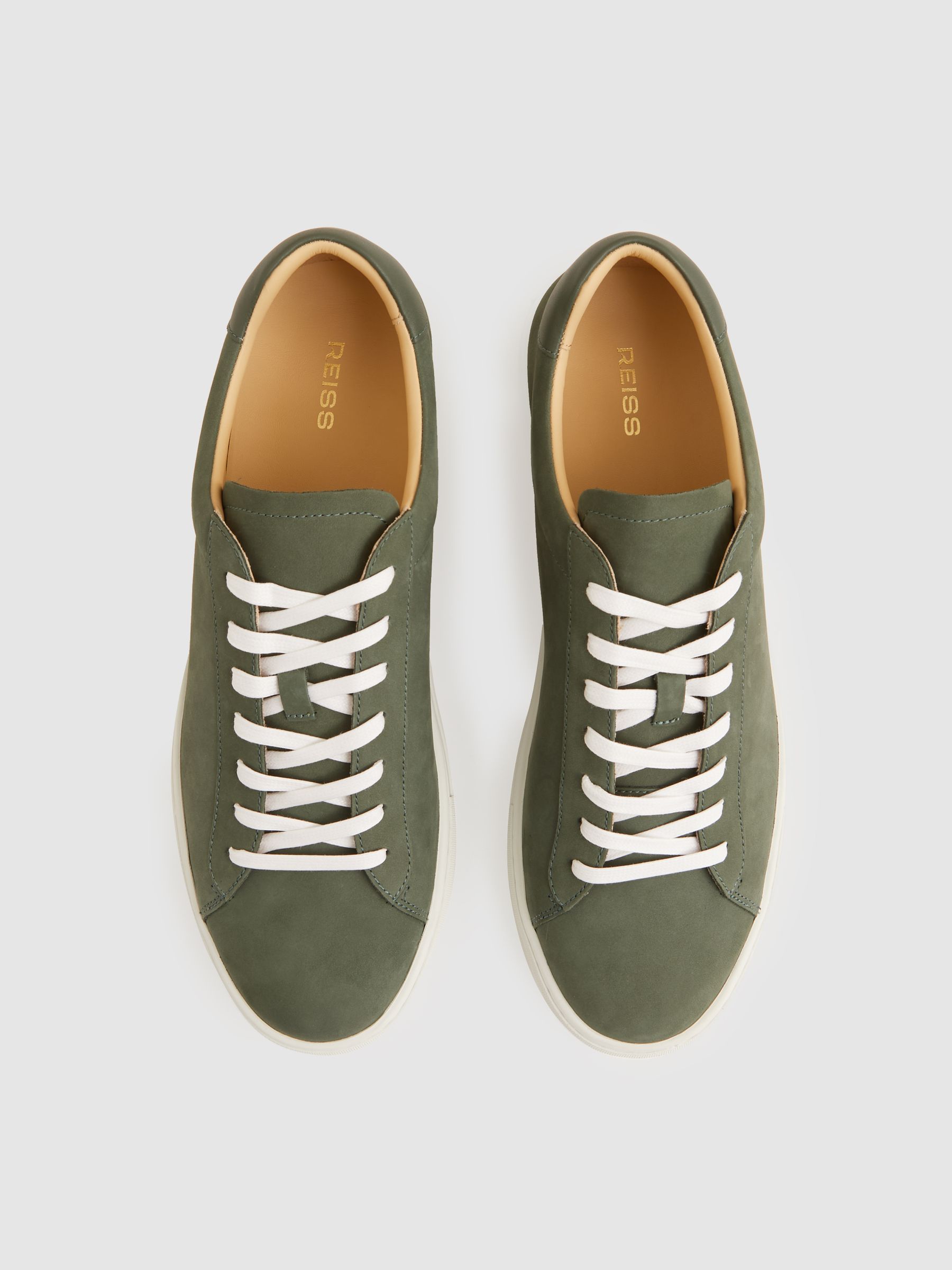 Nubuck Leather Low-Top Trainers in Thyme Green