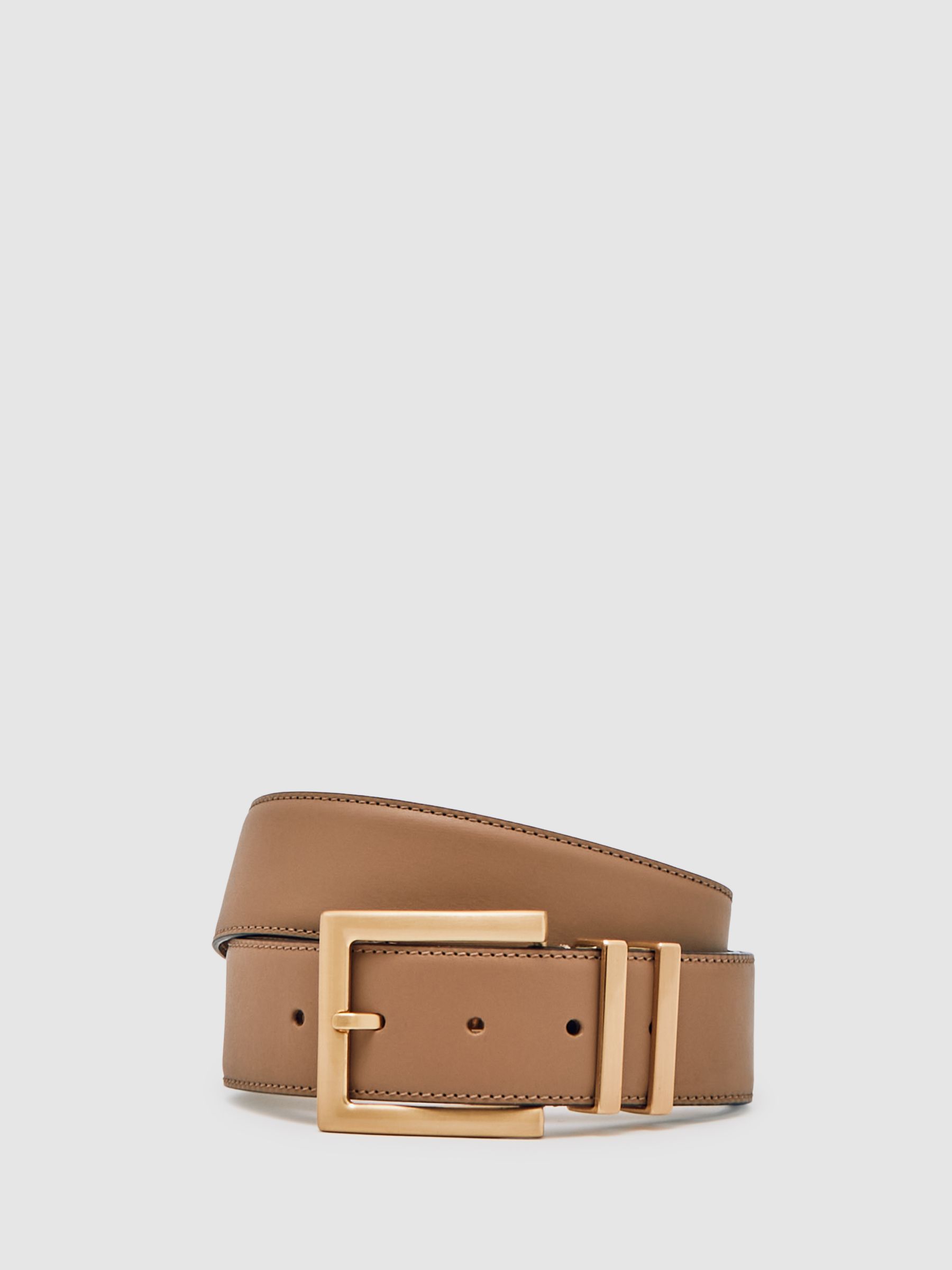 Leather Square Buckle Belt in Camel/Taupe