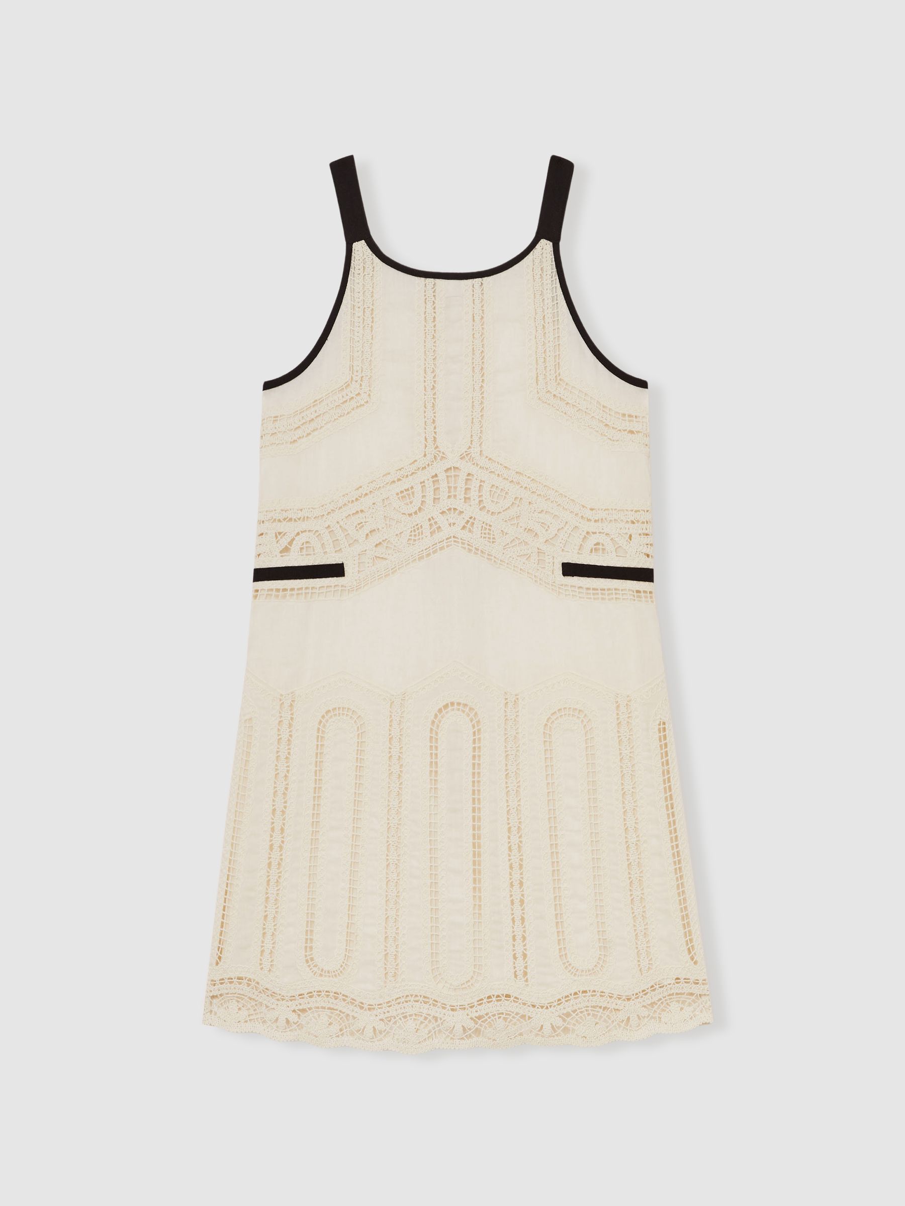 9-13 yrs Cotton Contrast-Trim Lace Dress in Ivory