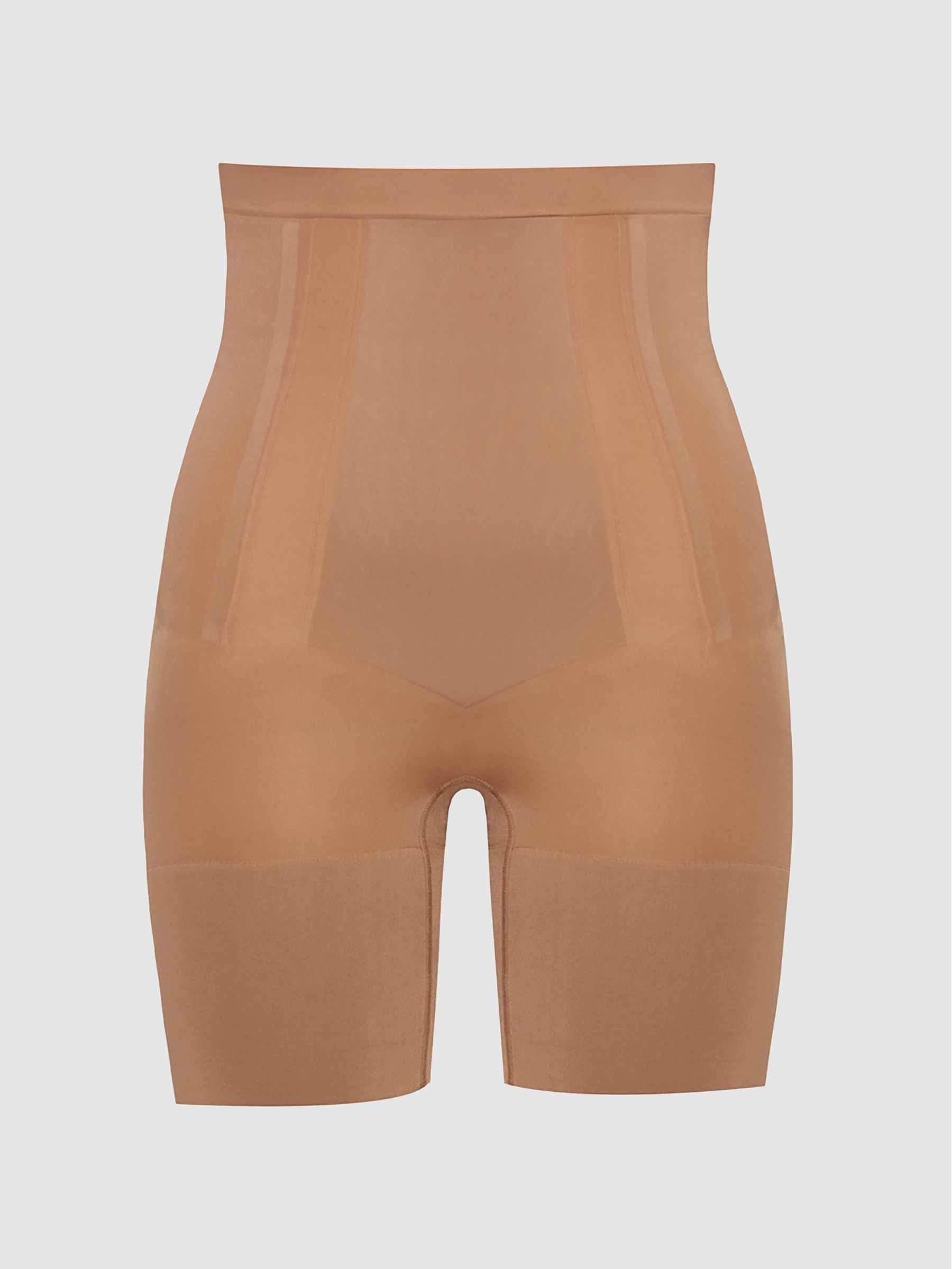 Spanx Shapewear Super Firming High Rise Mid-Thigh Shorts in Cafe Au Lait Brown Nude