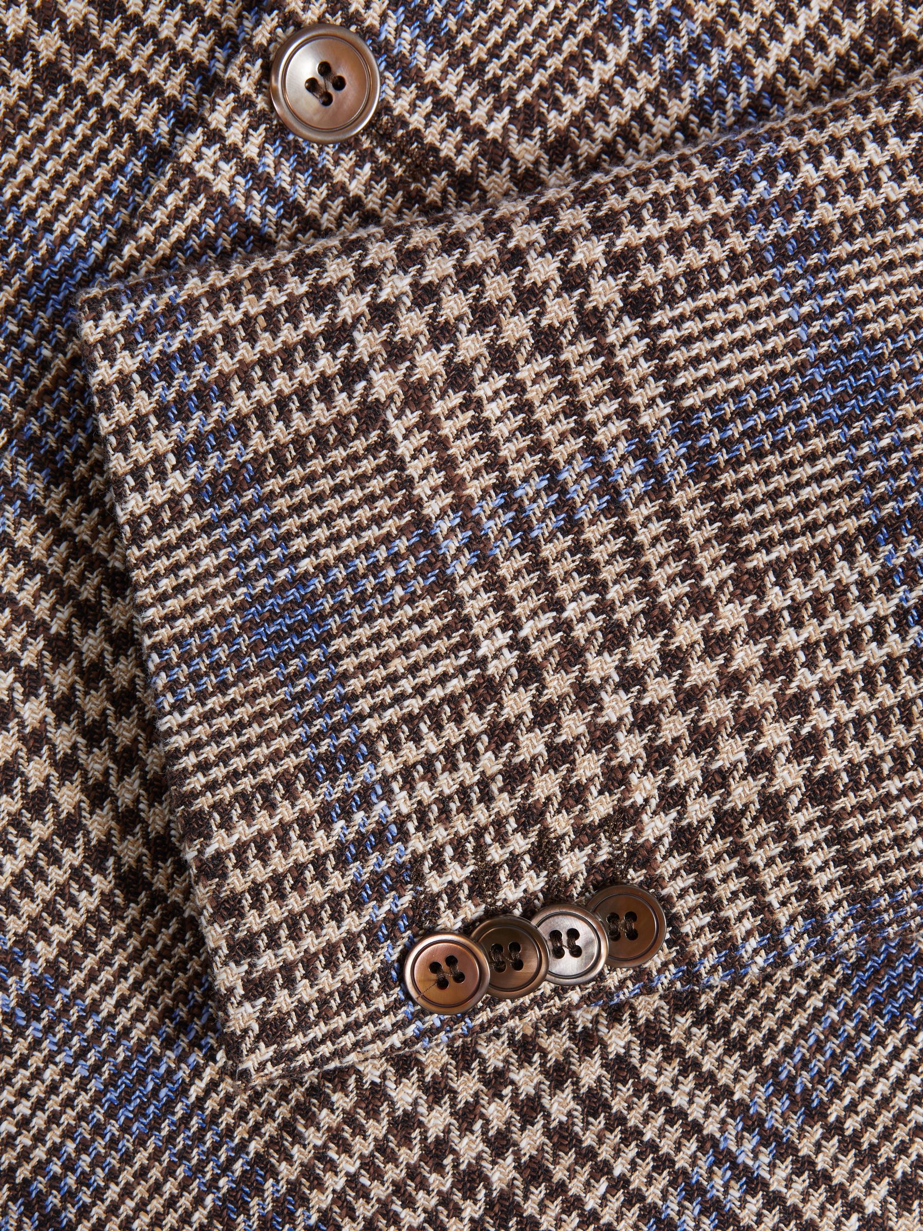 Oscar Jacobson Cotton Linen Single Breasted Check Blazer in Beige