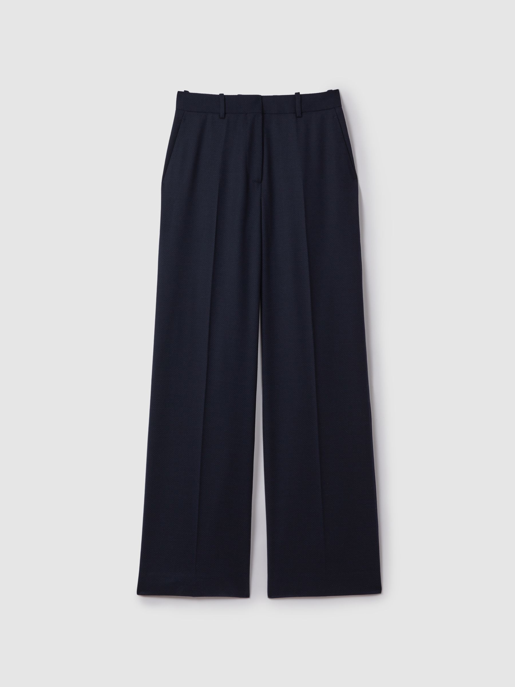 Wool Blend Wide Leg Suit Trousers in Navy
