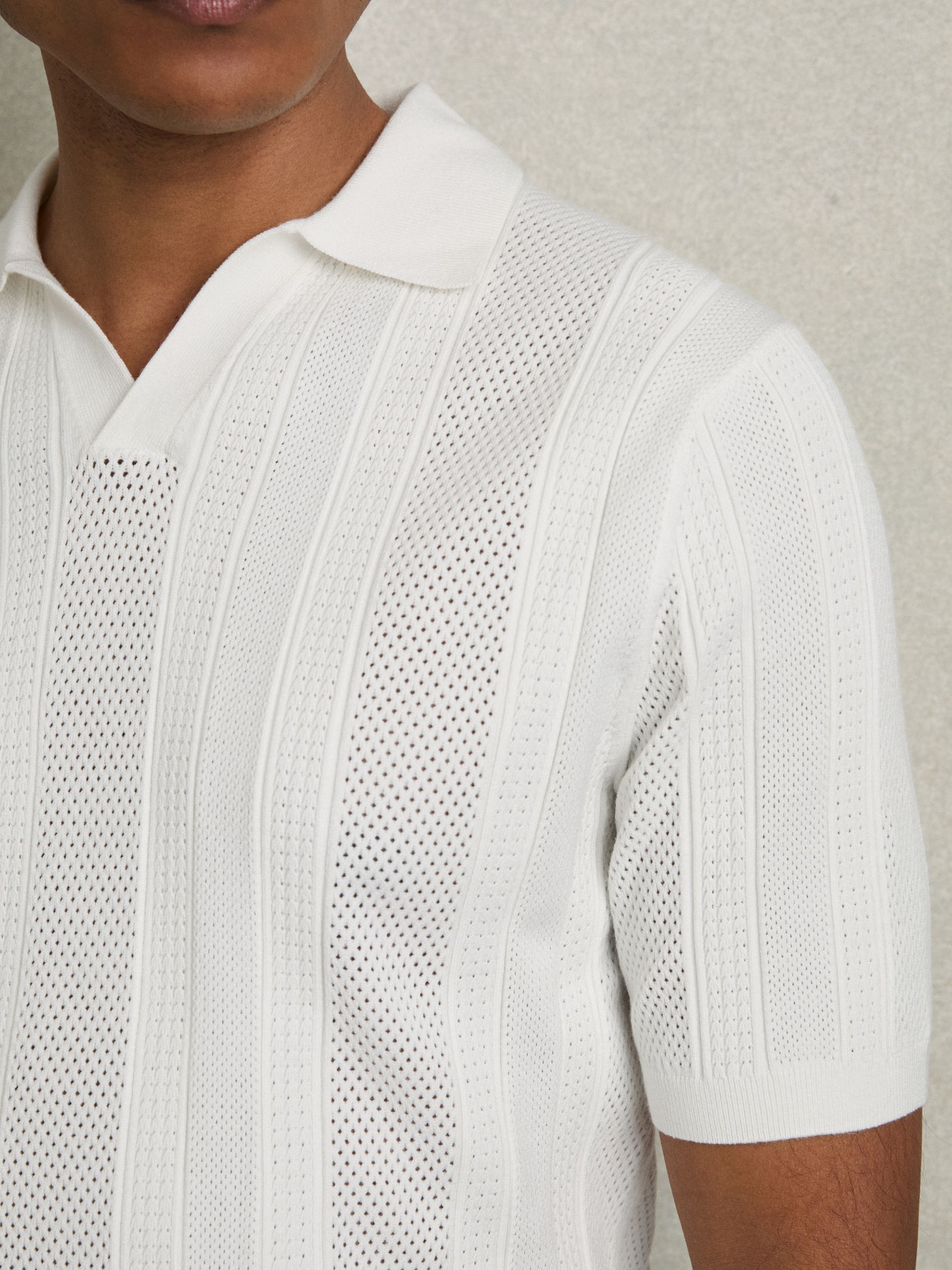 Textured-Stripe Knitted Polo Shirt in White
