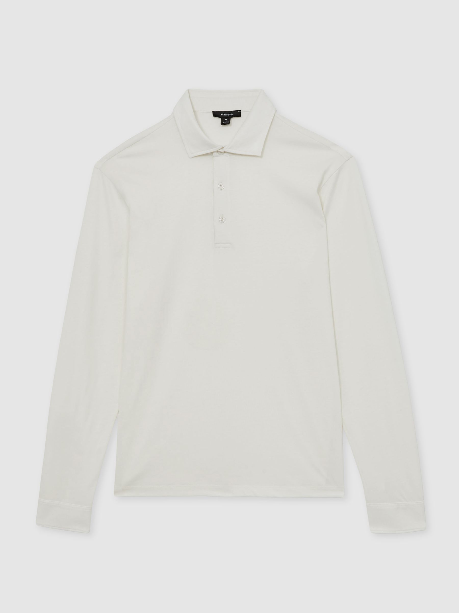 Cotton-Jersey Long Sleeve Polo Shirt in White