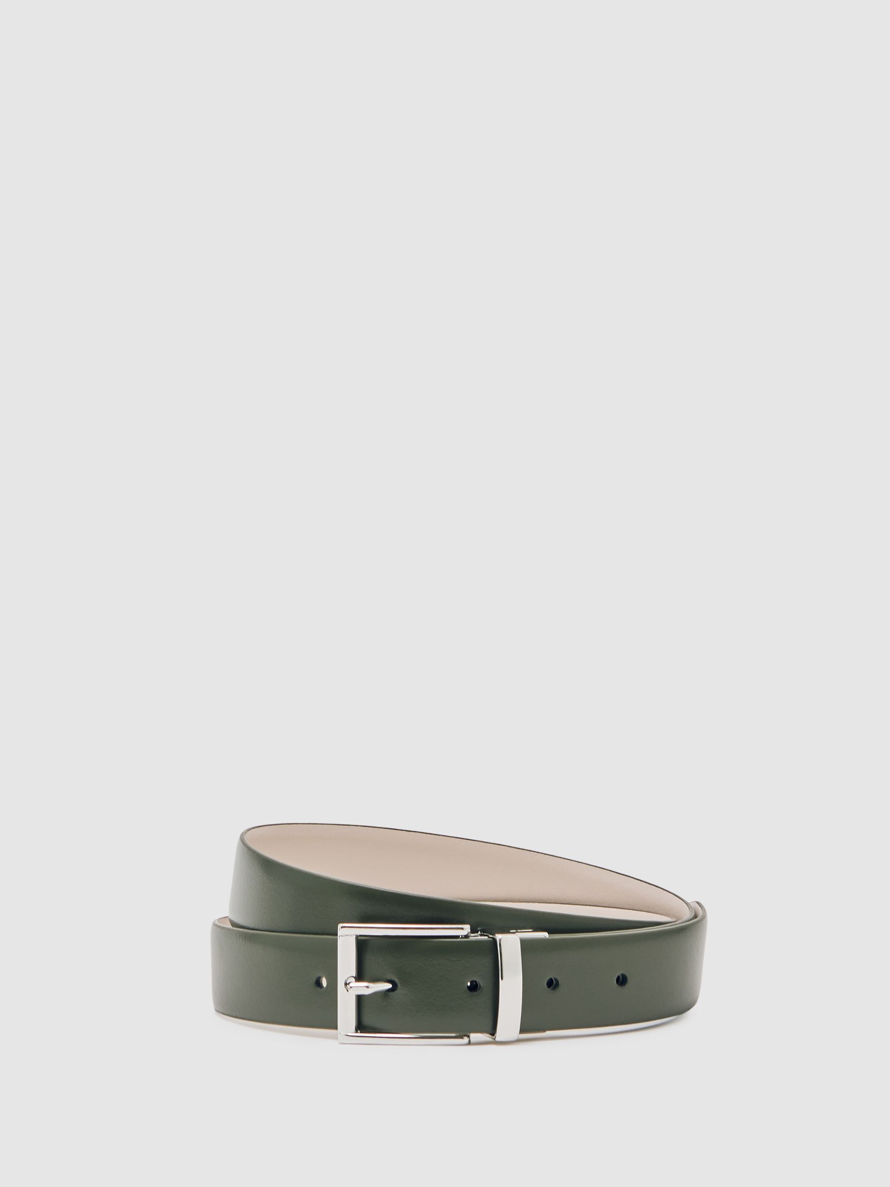 Reversible Leather Belt in Forest Green/Off White