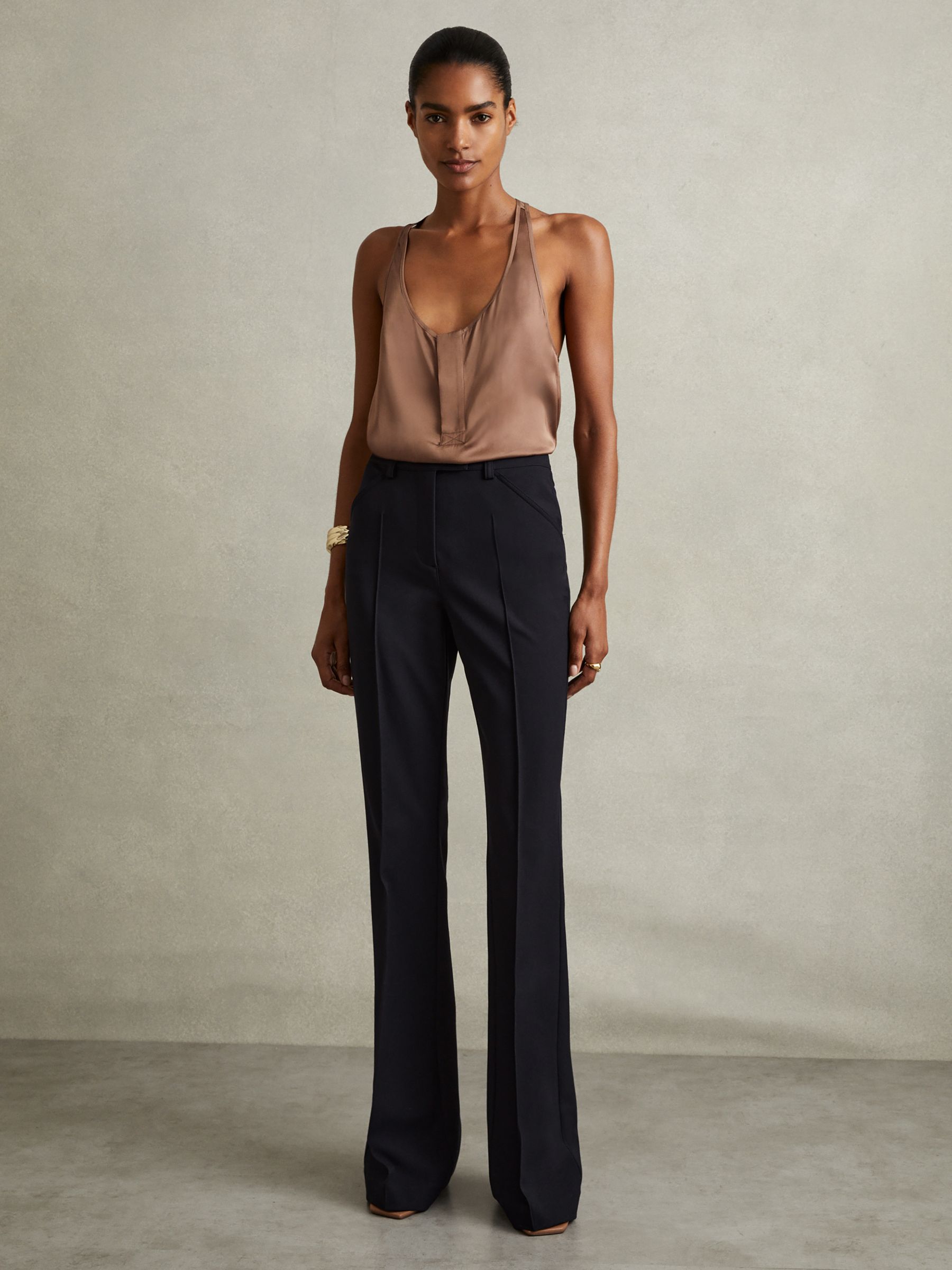 High Rise Flared Trousers in Navy