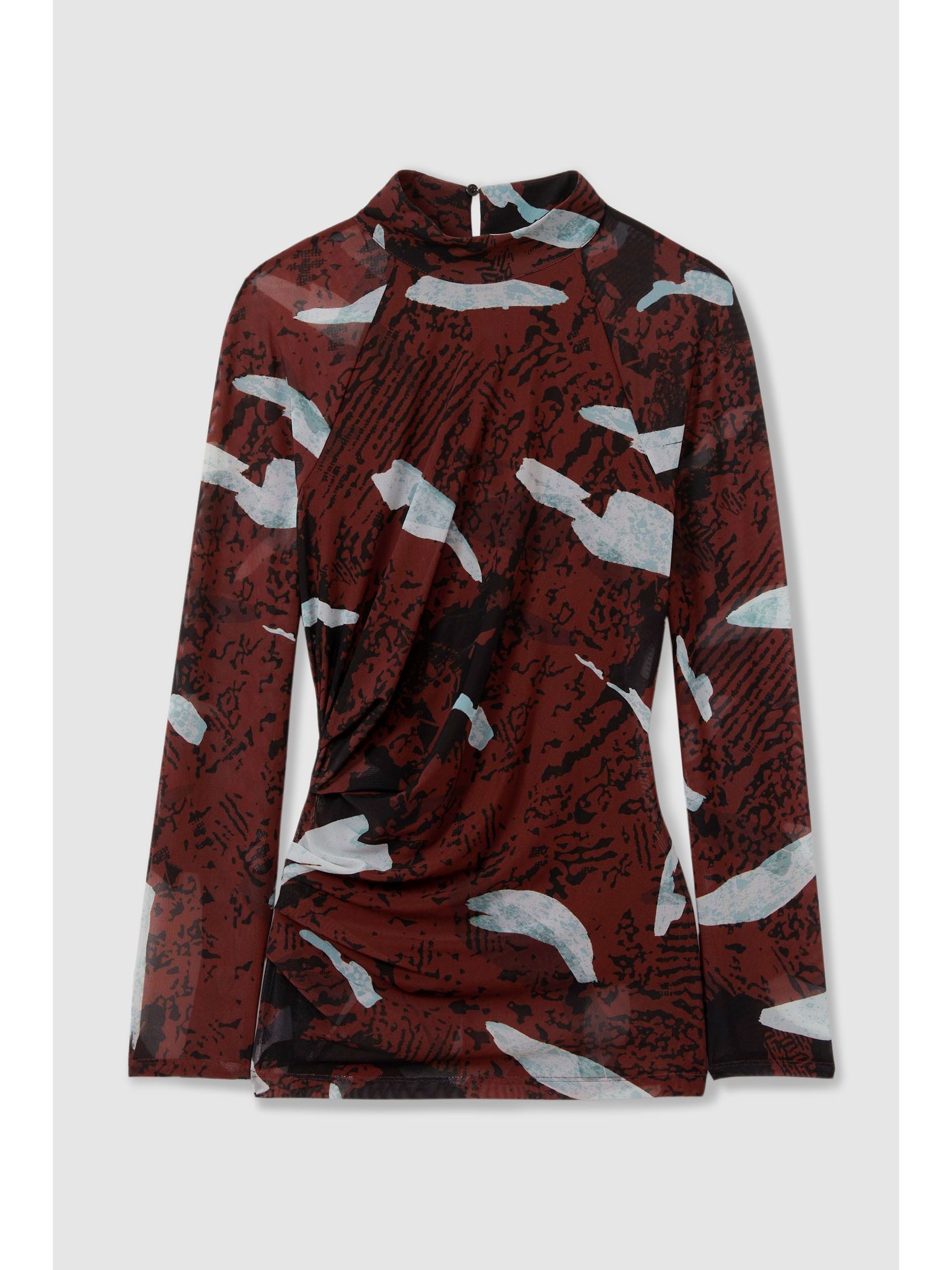 Printed Ruched Top in Burgundy