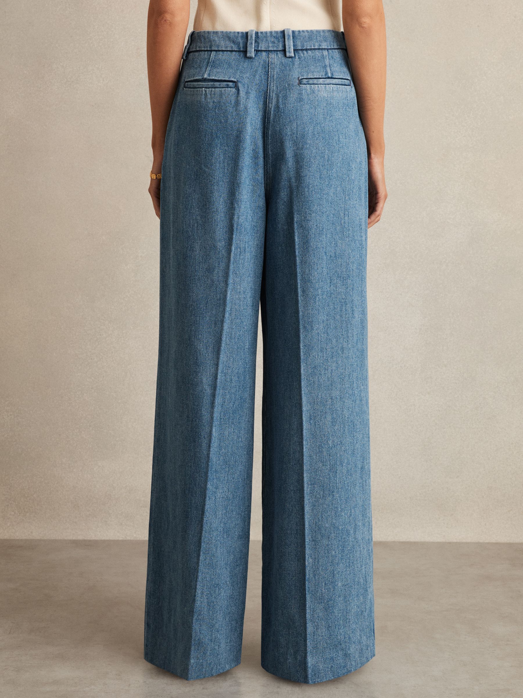 Denim-Look Wide-Leg Trousers in Mid Blue