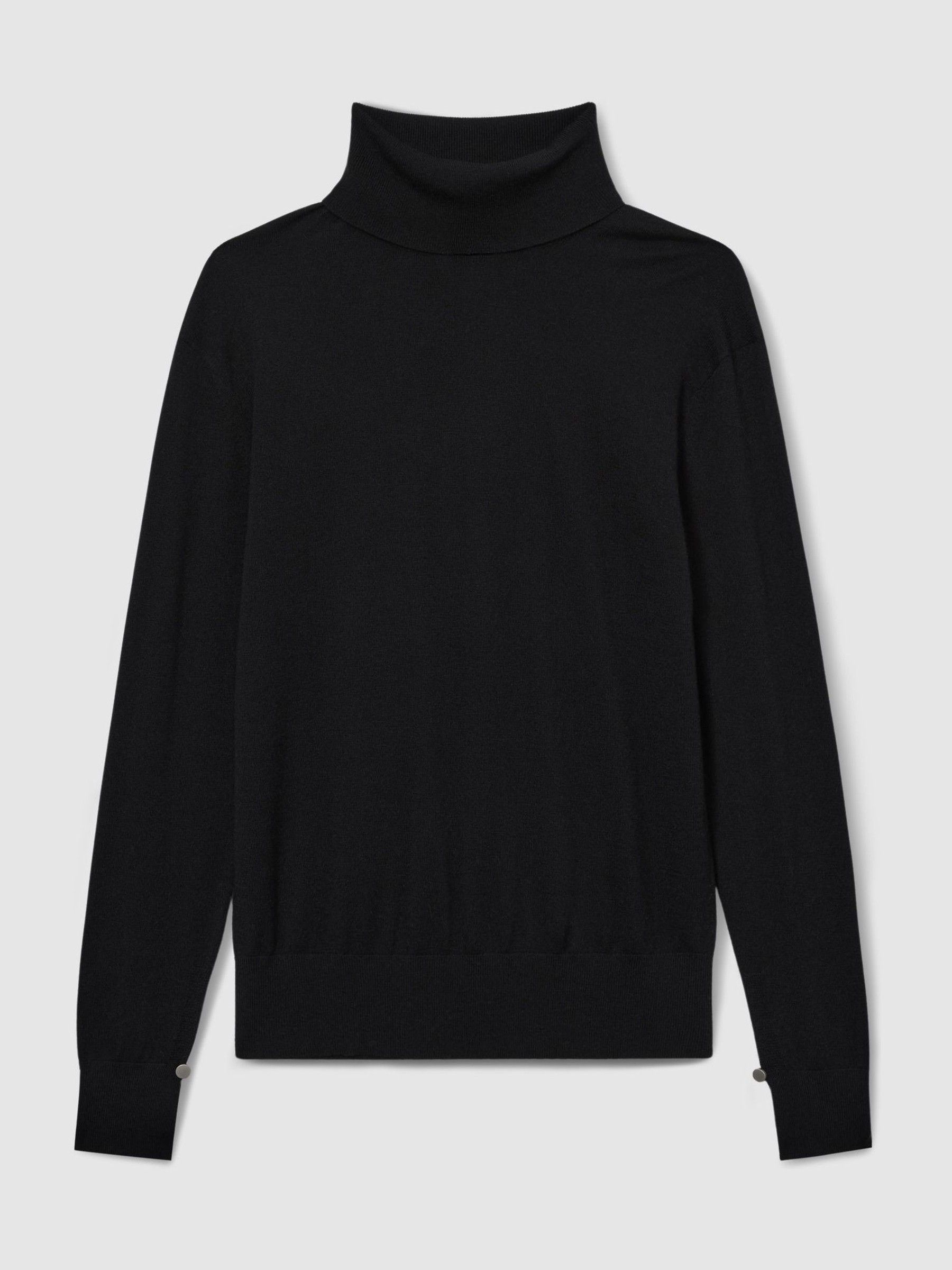 Merino Wool Roll Neck Jumper in Black