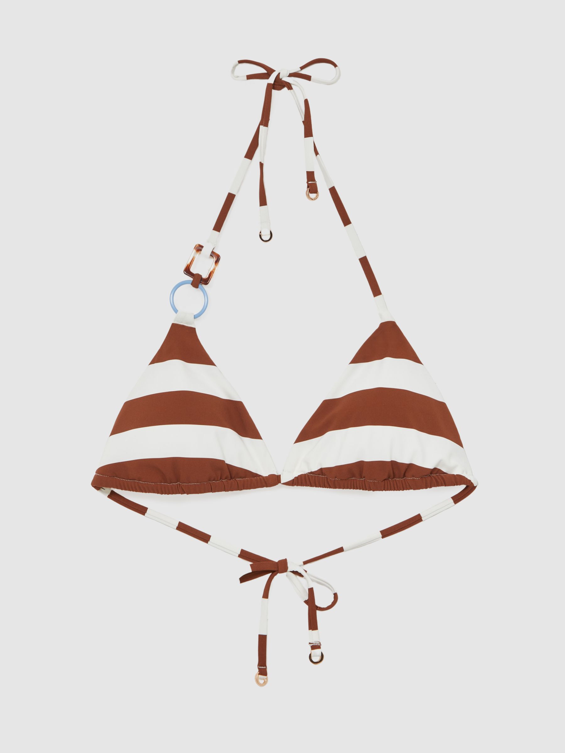 Stripe Halterneck Triangle Bikini Top in Navy/Brown